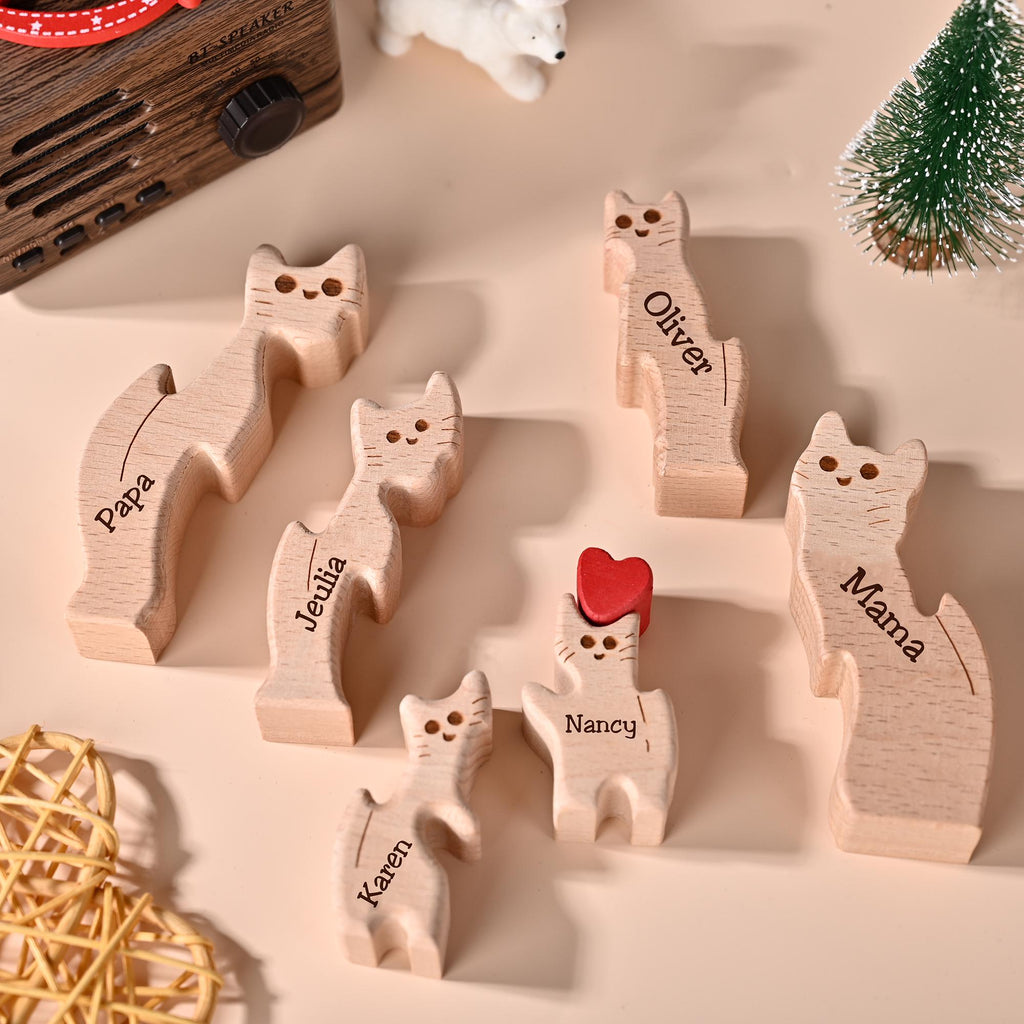 Personalized Wooden Cat Family Name Puzzle, Custom Wooden Cat Blocks, Unique Home Decor Gift, Christmas Gifts, Family Keepsake