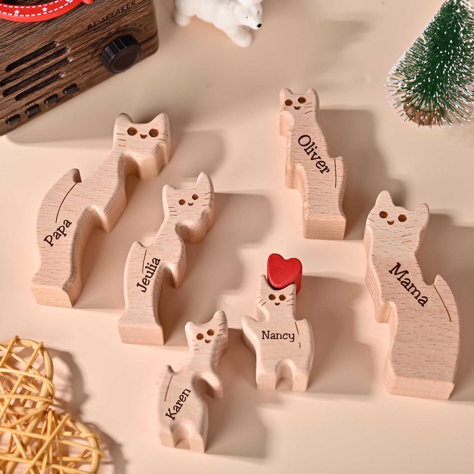Personalized Wooden Cat Family Name Puzzle, Custom Wooden Cat Blocks, Unique Home Decor Gift, Christmas Gifts, Family Keepsake