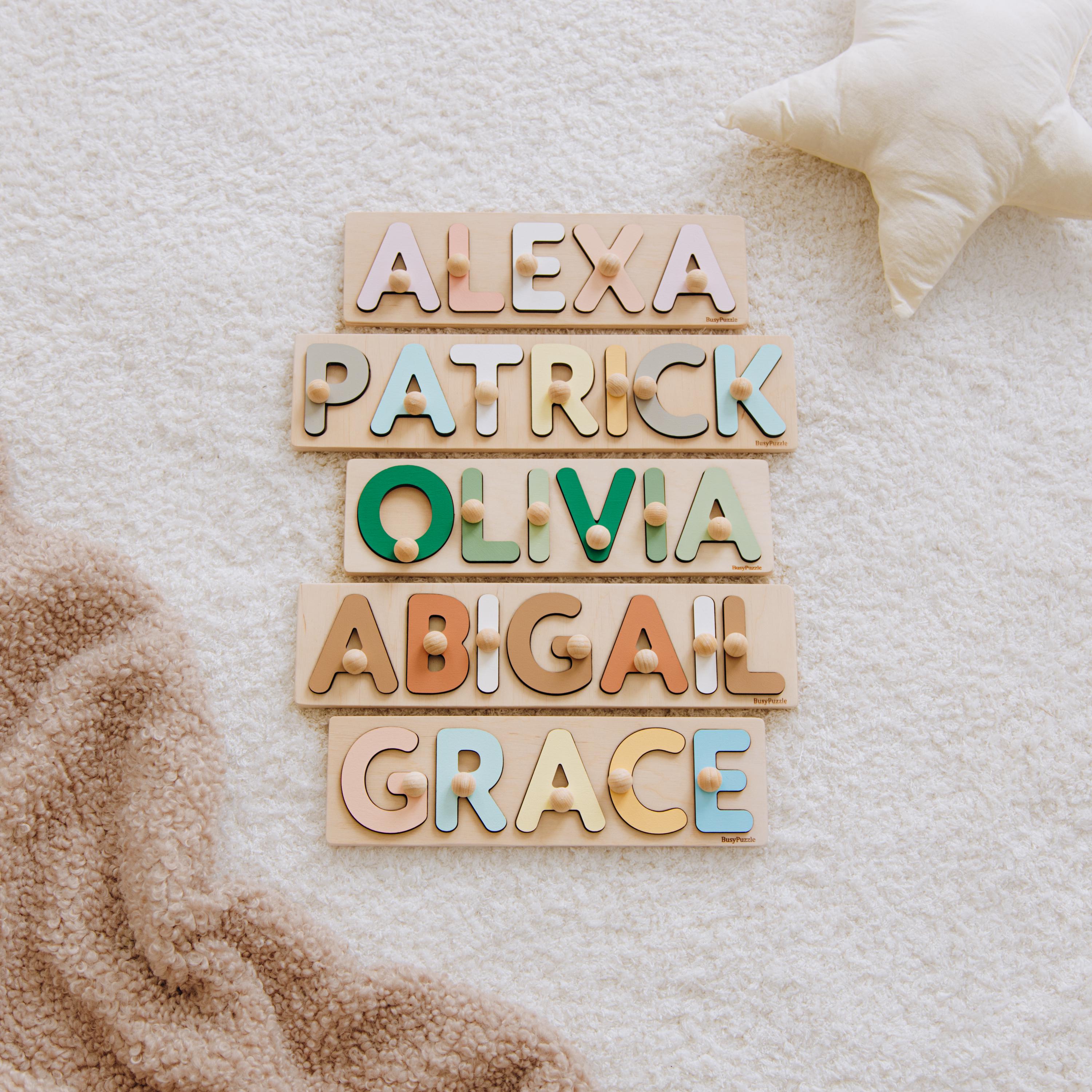 Personalized Name Puzzle With Pegs – Montessori Wooden Toy for Toddlers – Custom Baby Gift – First Birthday Present – Nursery Decor