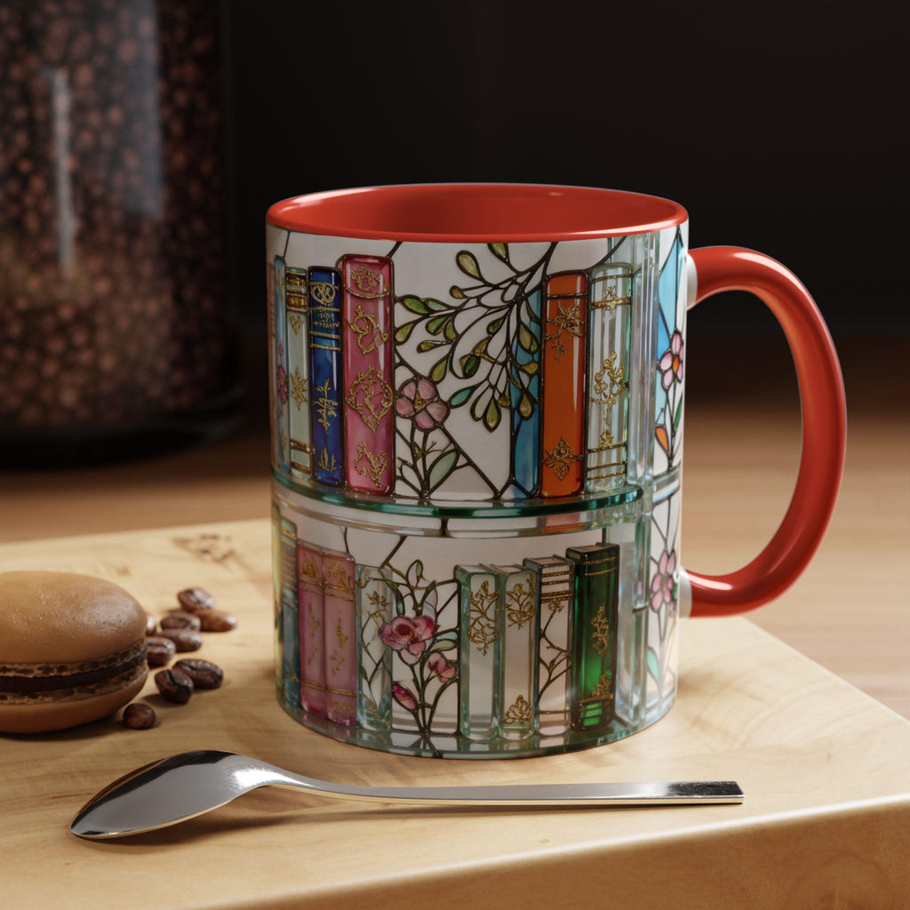 Stained Glass Style Books Mug Floral Bookshelf Mug Book Lover Gift, Bookish Mug, Library Cup