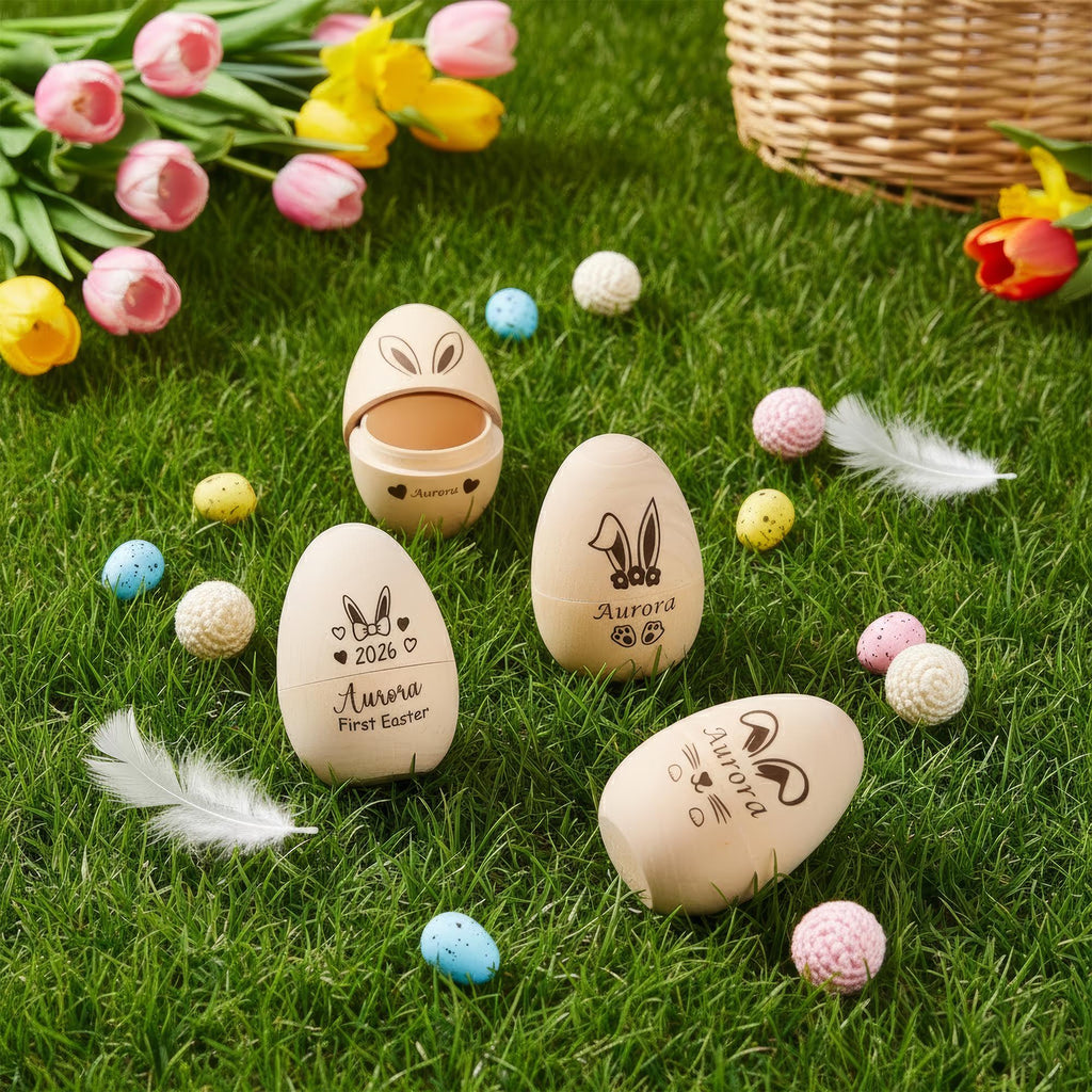 Personalized Wooden Easter Egg,hollow Fillable Keepsake,custom Name Easter Gift, Kids Musical Instrument, Baby First Easter, Kitchen Toy Egg