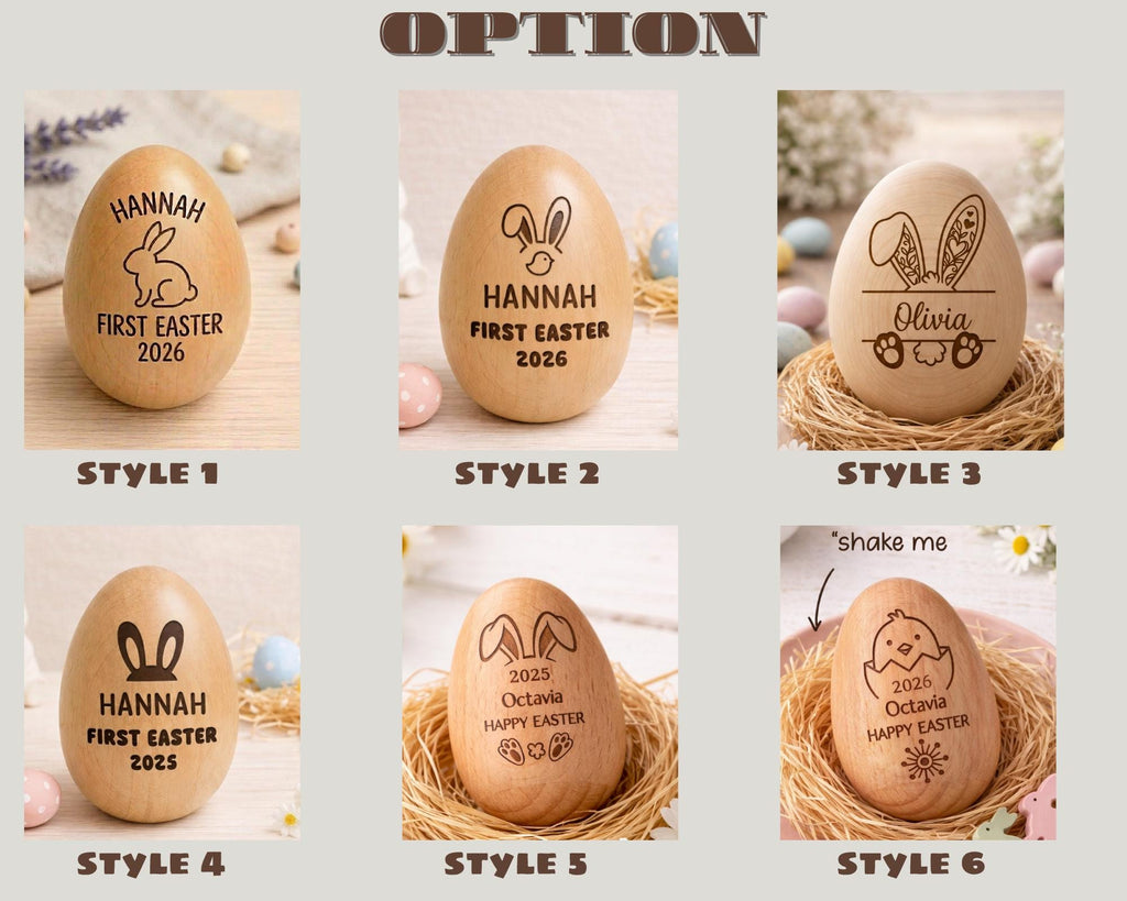 Personalized Wooden Easter Egg Shaker, Custom Baby First Easter 2026 Gift, Engraved Musical Egg for Toddlers, Montessori Wooden Toy