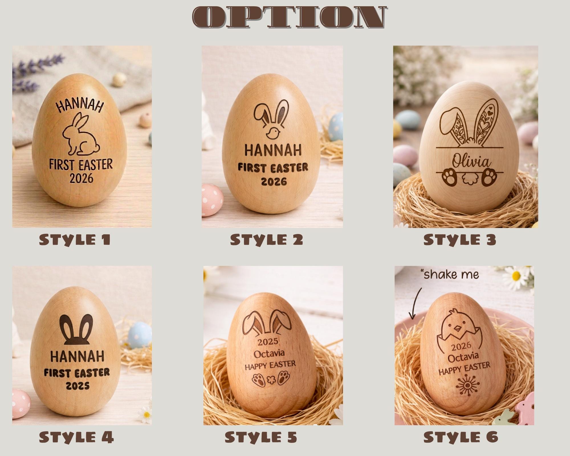 Personalized Wooden Easter Egg Shaker, Custom Baby First Easter 2026 Gift, Engraved Musical Egg for Toddlers, Montessori Wooden Toy
