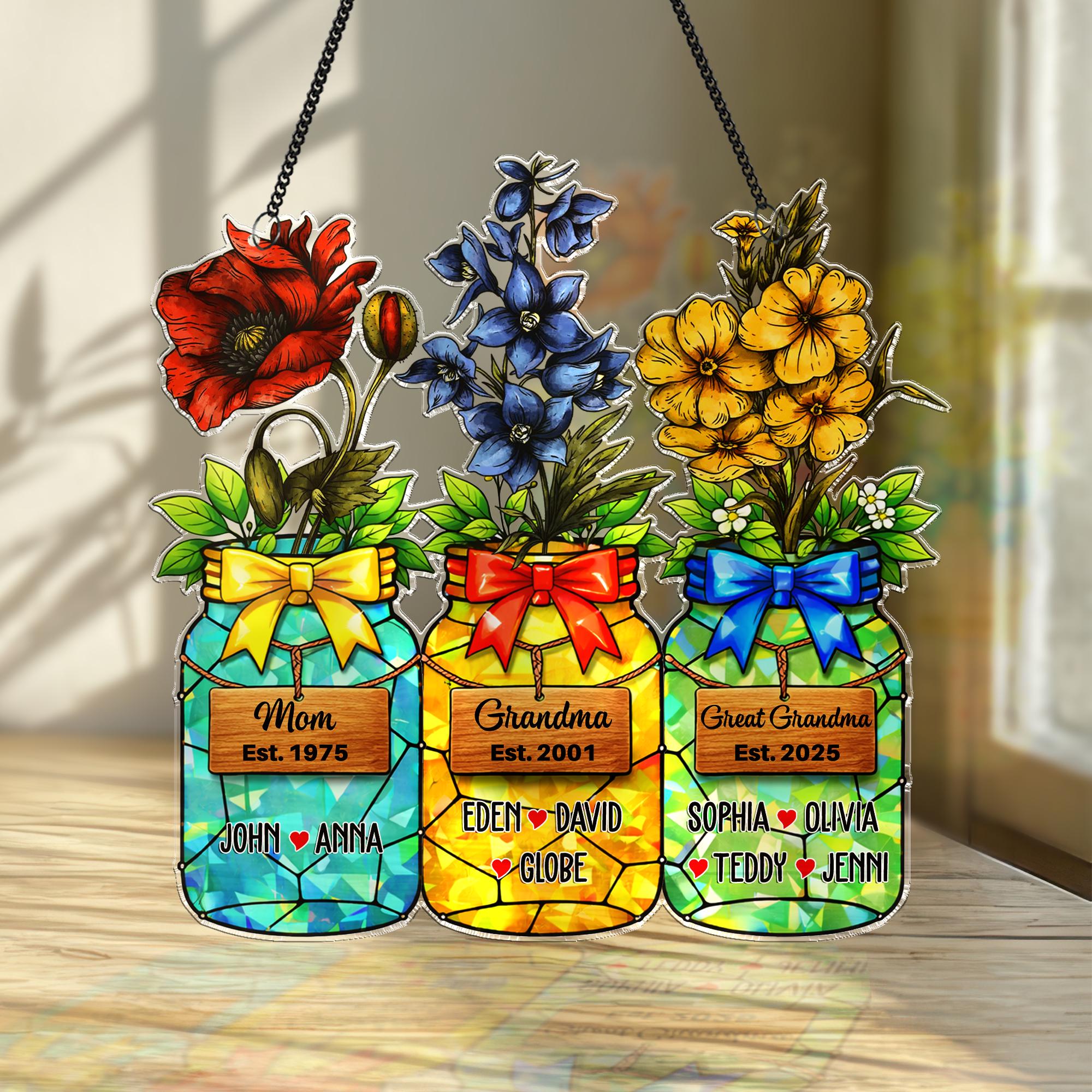 Personalized Grandma Flower Suncatcher, Birth Flower, Mother's Day, Gifts for Grandma, Grandma Gift, Grandma's Garden, Floral Suncatcher