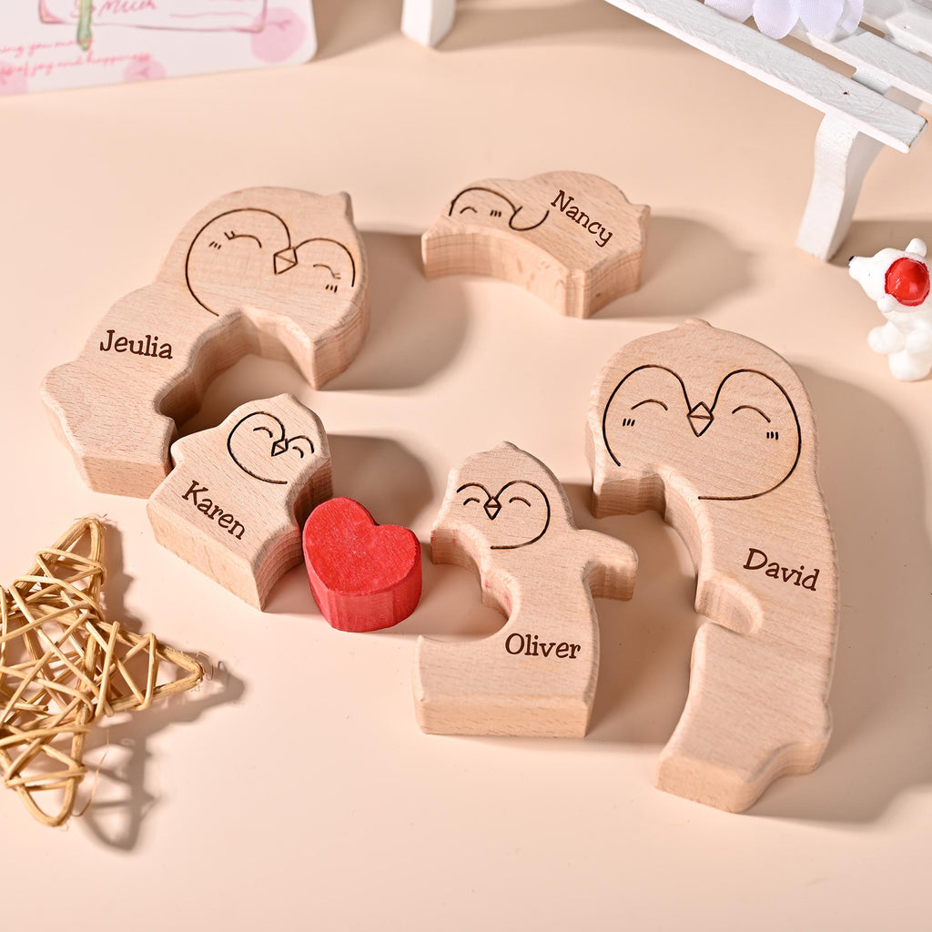 Personalized Penguin Family Puzzle, Custom Wooden Puzzle for Family With 2-5 Names, Gift for Couples & Parents, Unique Wooden Keepsake Gift