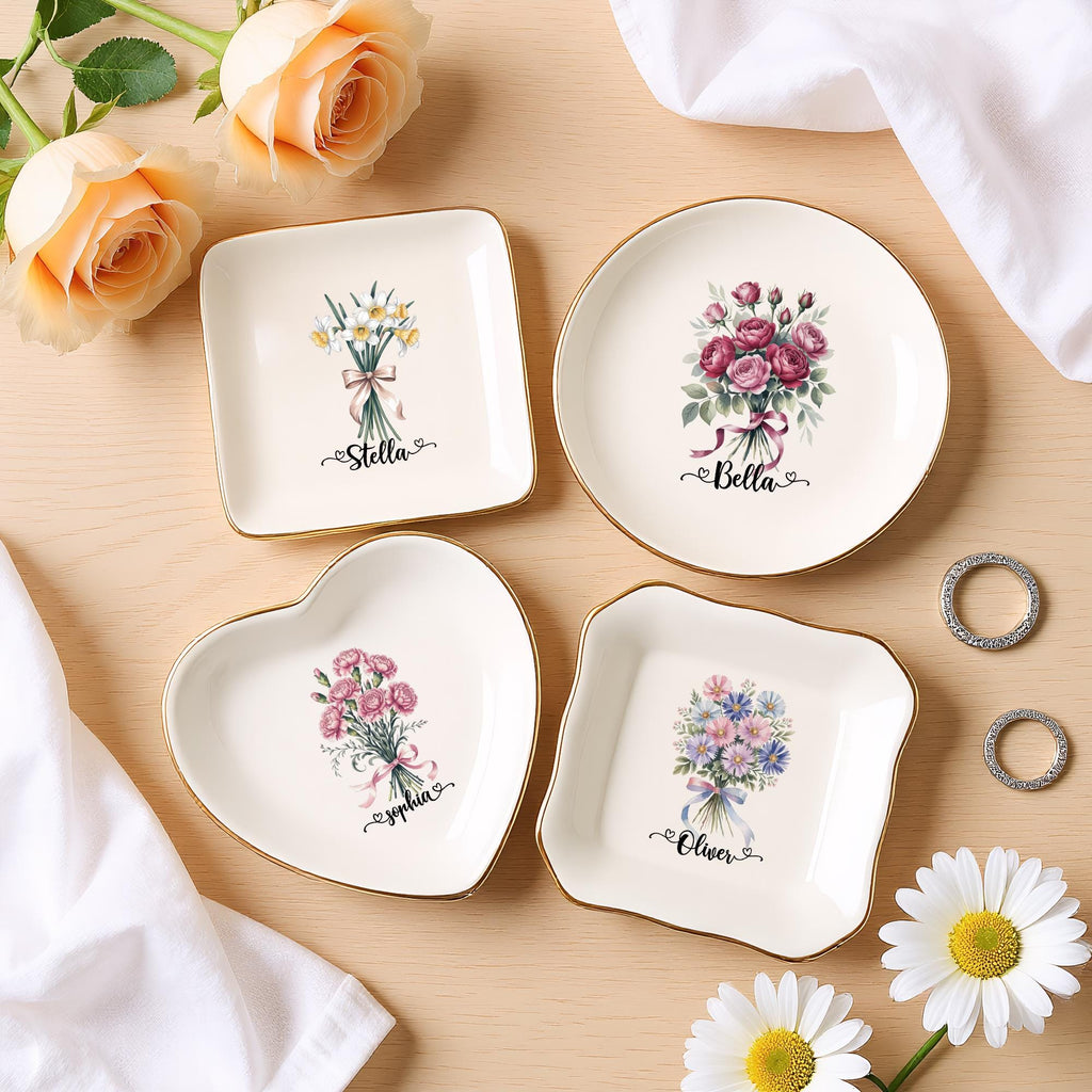 Ceramic Birth Flower Ring Dish,birth Month Flower Trinket Dish,bridesmaid Gift,bridesmaid Proposal,birthday Gift for Her,wedding Gifts