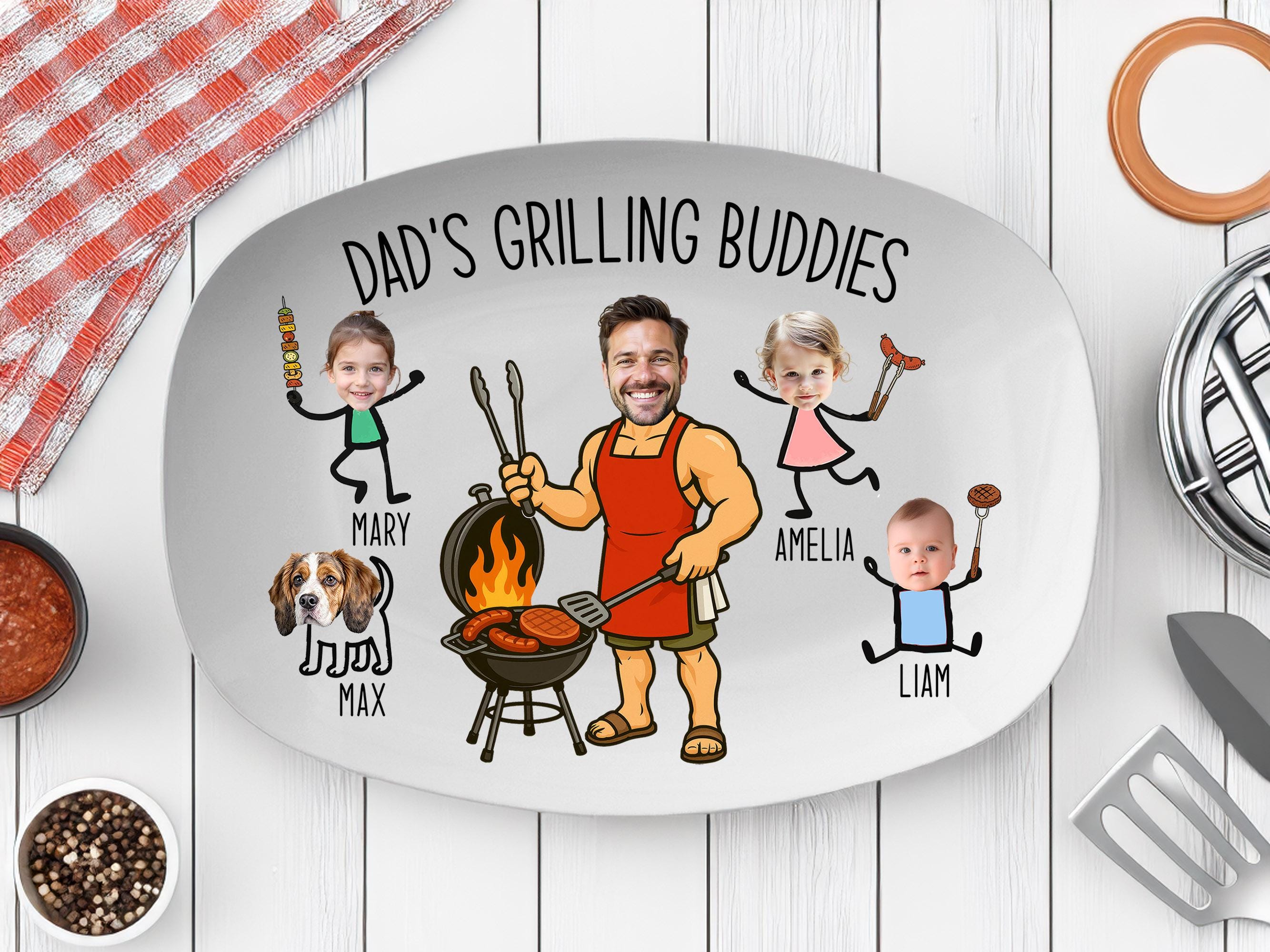 Dad’s Grilling Plate, Father’s Day Gift From Kids, Personalized Grilling Plate, Custom Grilling Plate Gift With Kids Names, BBQ Gift for Dad