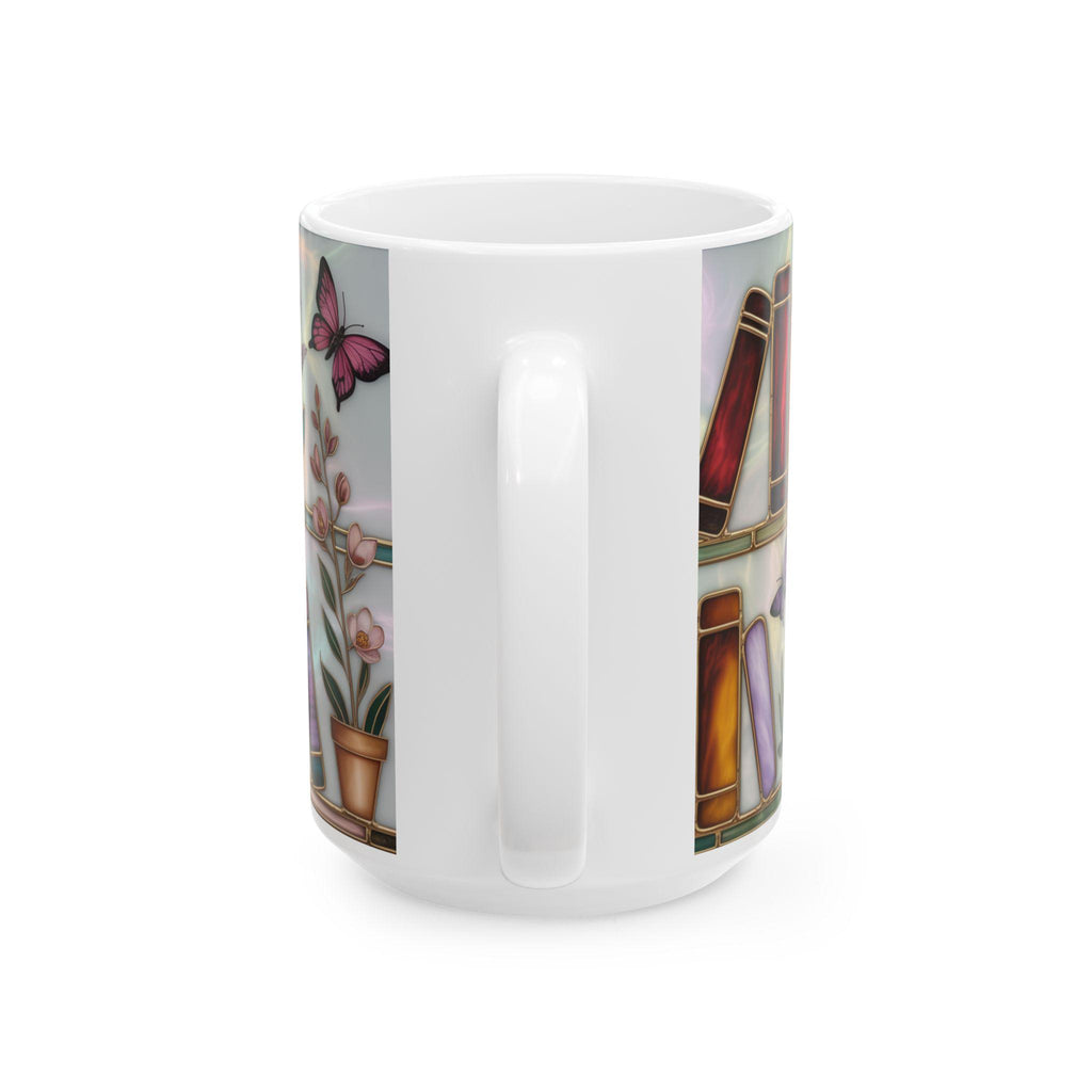 Book Lover Gift Stained Glass Design Bookshelf Mug Floral Butterfly Cottagecore Reading Mug Bookish Aesthetic Coffee Cup