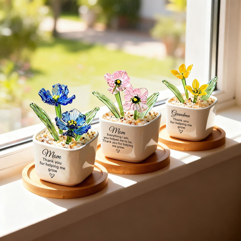 Custom Birth Month Glass Flower Pot, Handmade Gift for Mom, Grandma, Unique Birthday Gift, Personalized Birth Flower Gift, Mother's Day Gift
