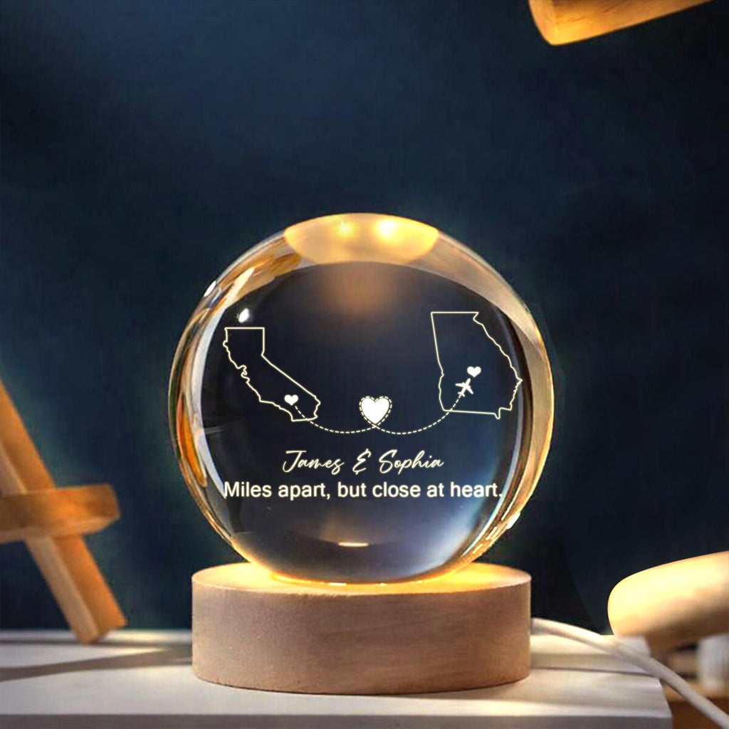Custom Two-location Crystal Ball LED Night Light_ Long-distance Love Gift, Distance Relationship Lamp for Couples