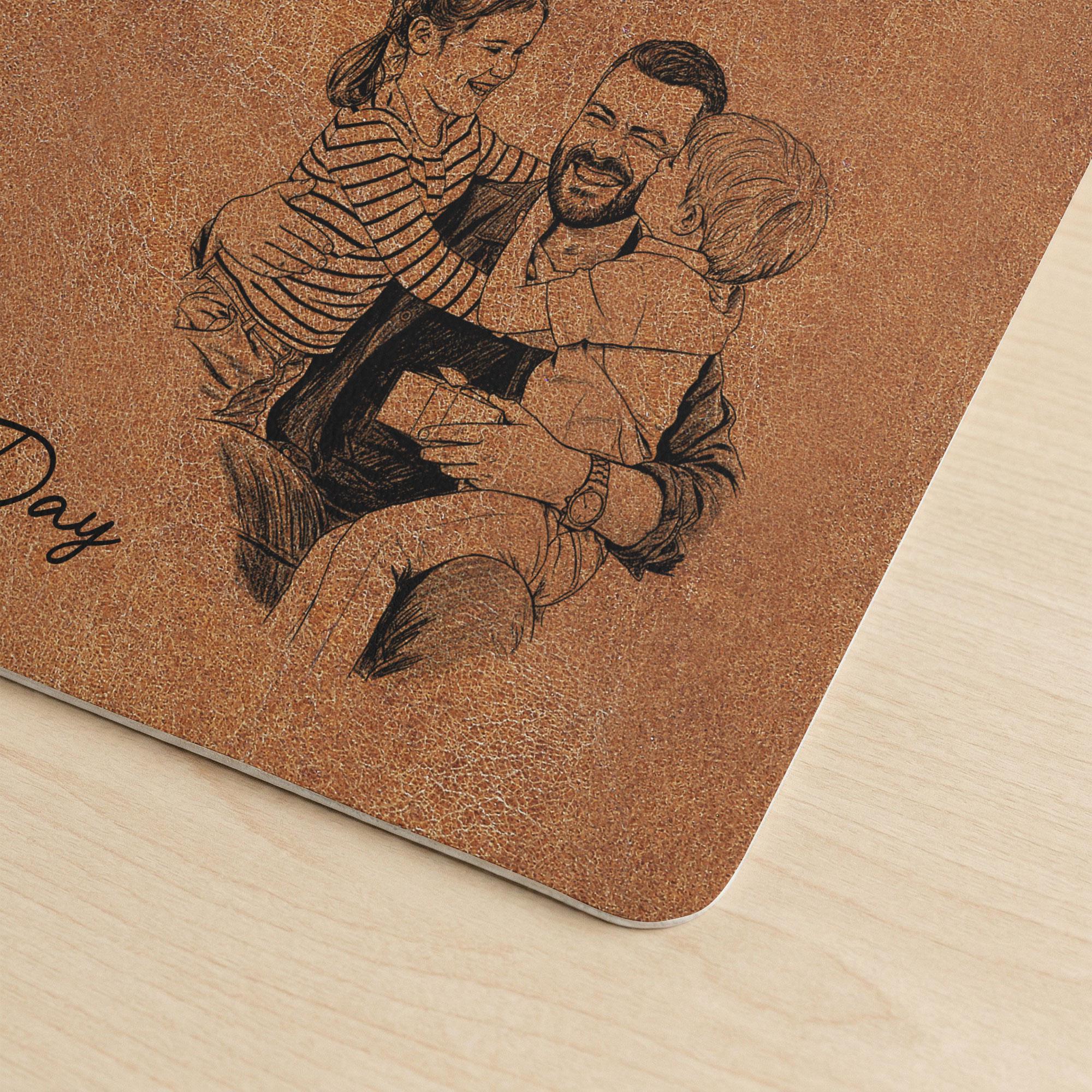 Custom Daddy Photo Sketch Line Art Desk Mat, Personalized Line Art Mouse Pad From Photo Father's Day Gift for Husband, Papa Gift Desk Decor