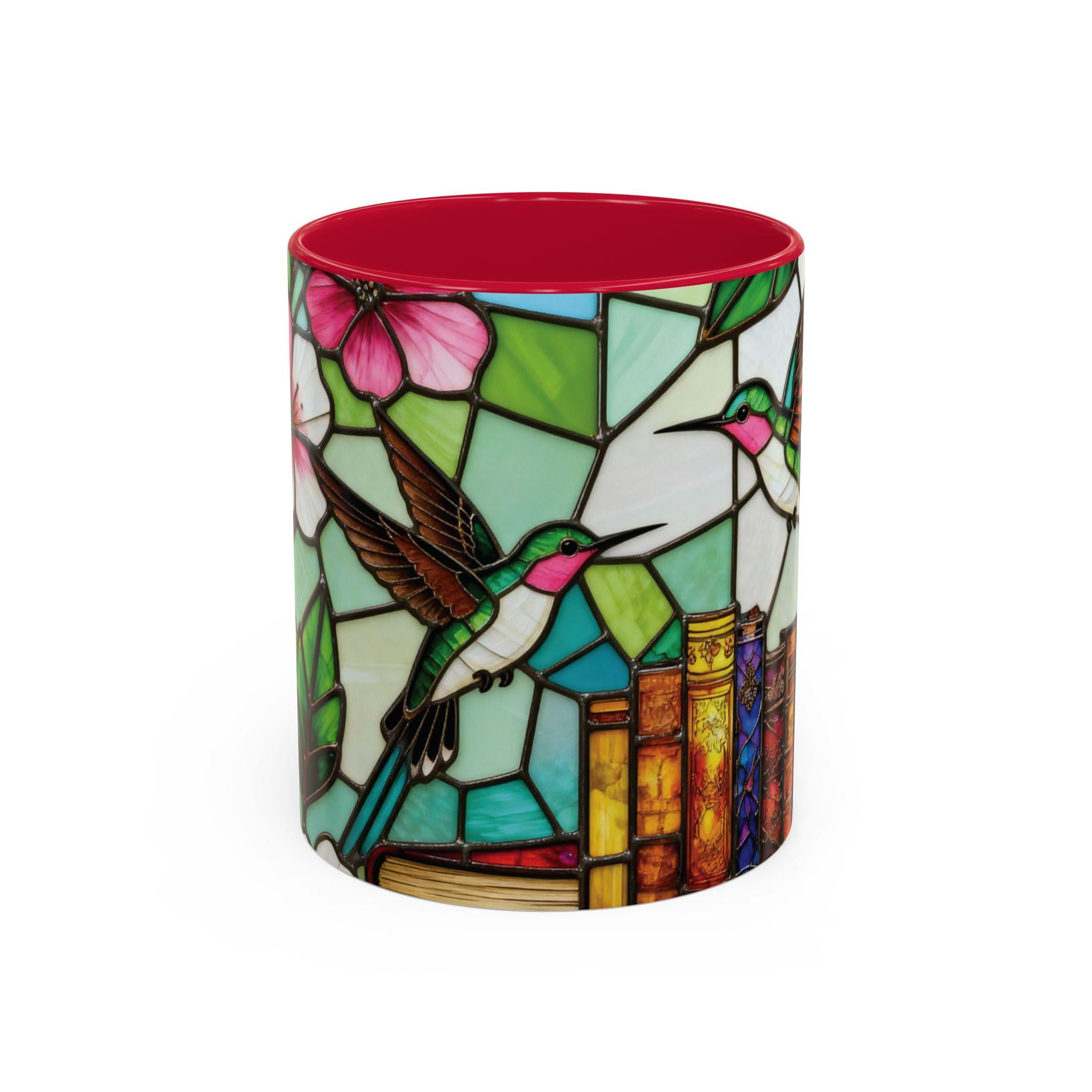 Floral Hummingbird Mug,stained Glass Books Mug Floral Cottagecorestained-glass Style Floral Bookshelf Mug Ceramic Coffee Cup Aesthetic Mug