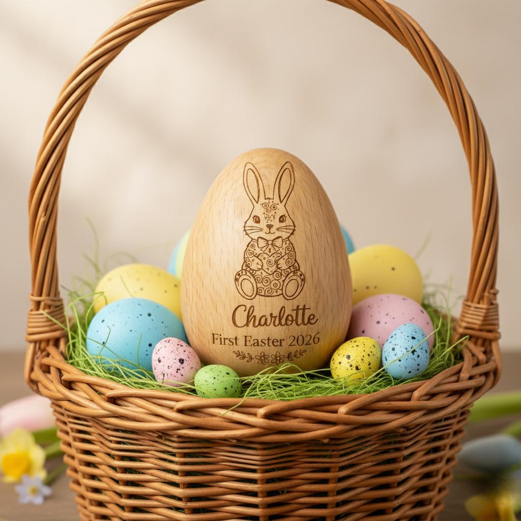 Personalized Musical Wooden Easter Egg Shakers, Custom Egg Cups, Engraved Egg Shaker Kids, Easter Gifts, Baby First Easter