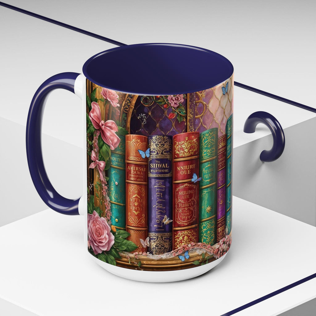 Floral Bookshelf Mug _ Vintage Library Stained Glass Design, High-Quality Ceramic Mug – Perfect for Coffee & Tea