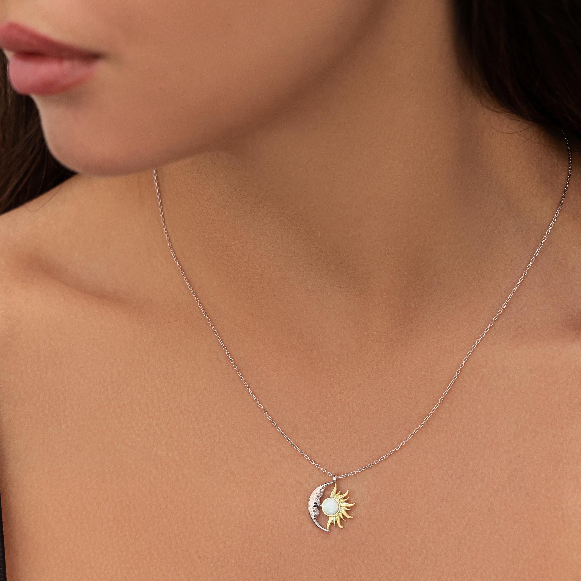 Sterling Silver Sun and Moon Necklace_ Celestial Pendant Jewelry, Elegant Necklace, Classic Jewelry Design, Daily Wear Necklace