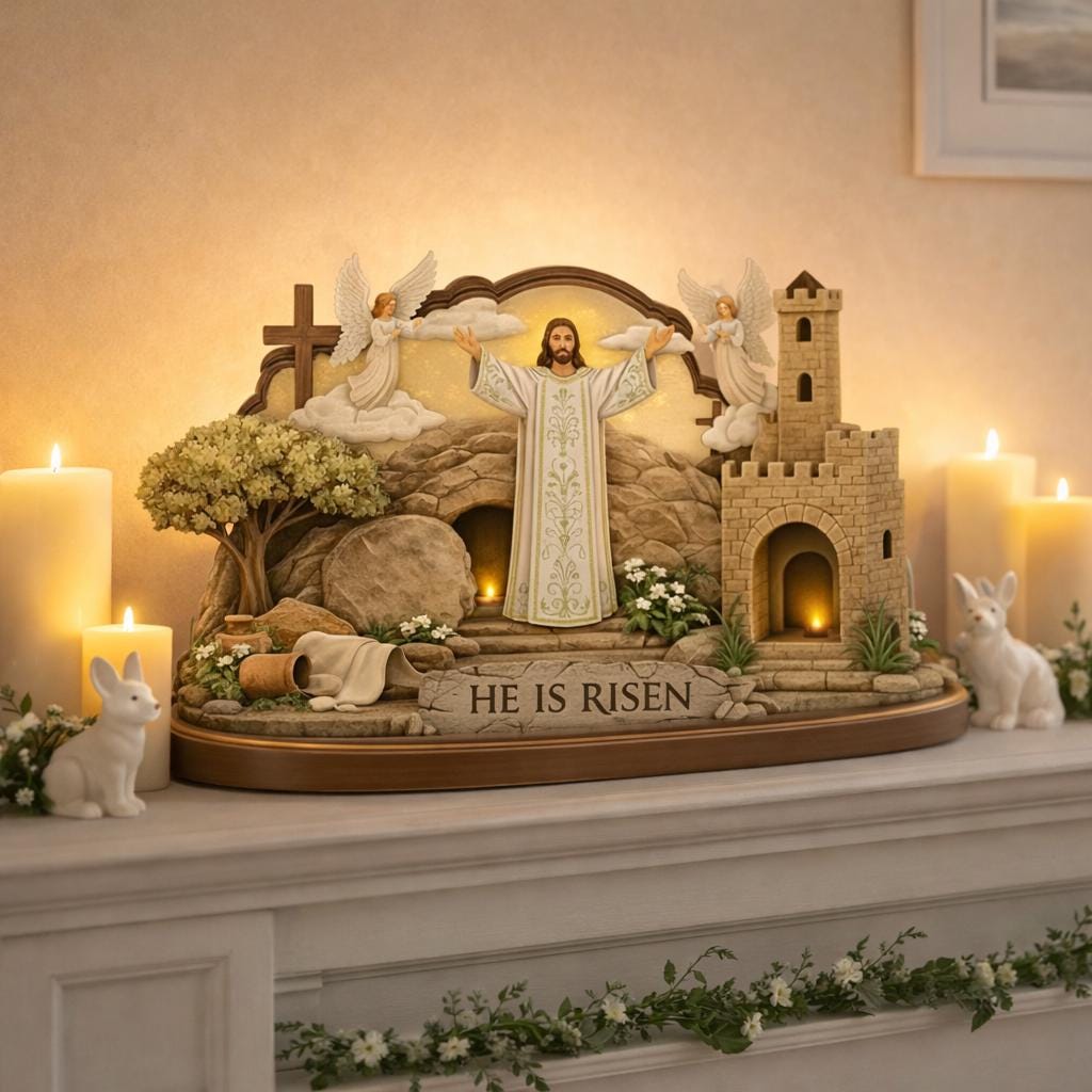 Easter Resurrection Wooden Sign, 2D Flat Empty Tomb Display, Religious Tabletop Decor, He is Risen Christian Art, Easter Keepsake for Home