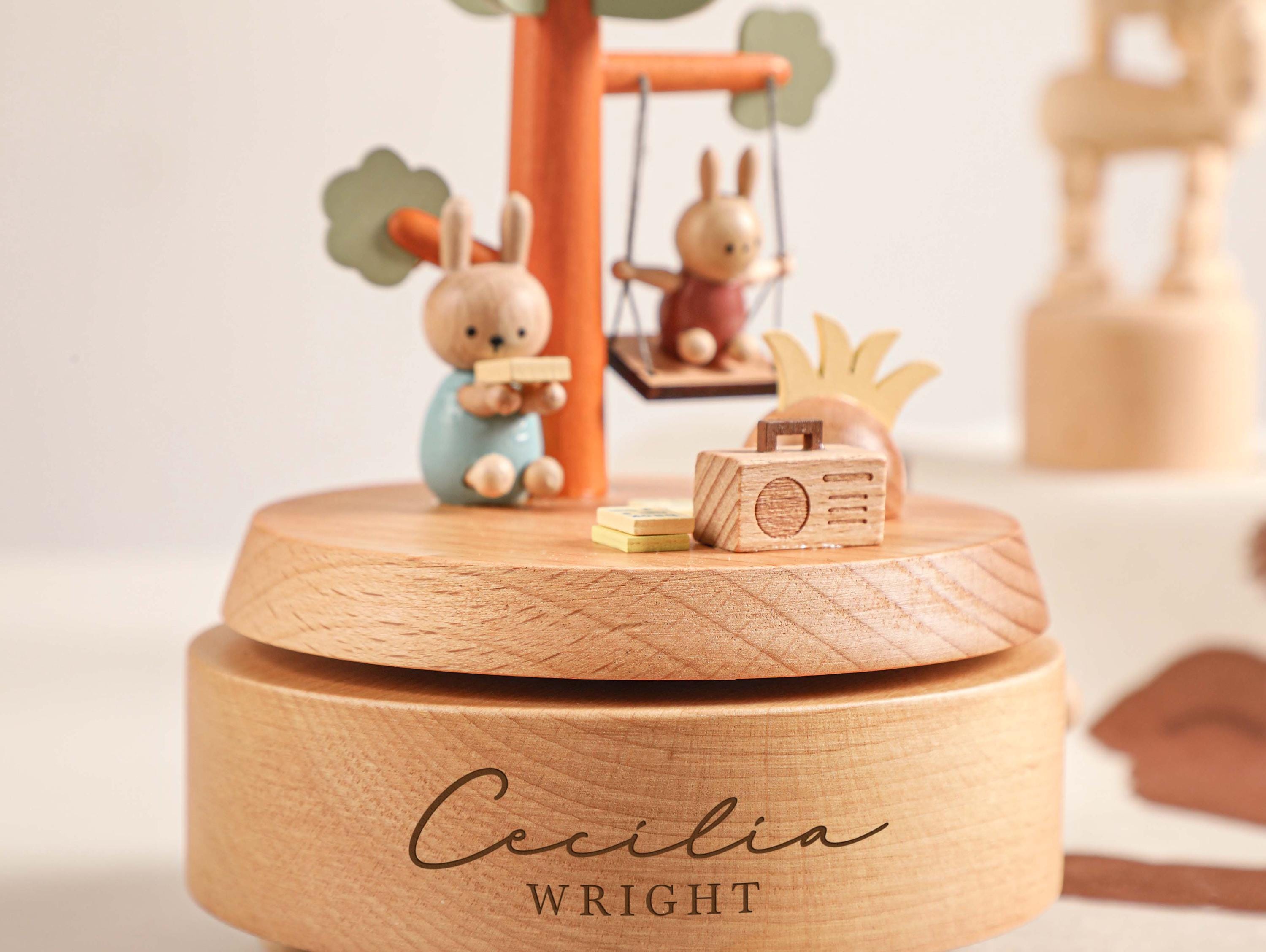 Rabbit Swing Personalized Music Box, Engraved Name Music Box, Baby Christmas Gift, Newborn Keepsake, Baby Shower Gift, Birthday Gift