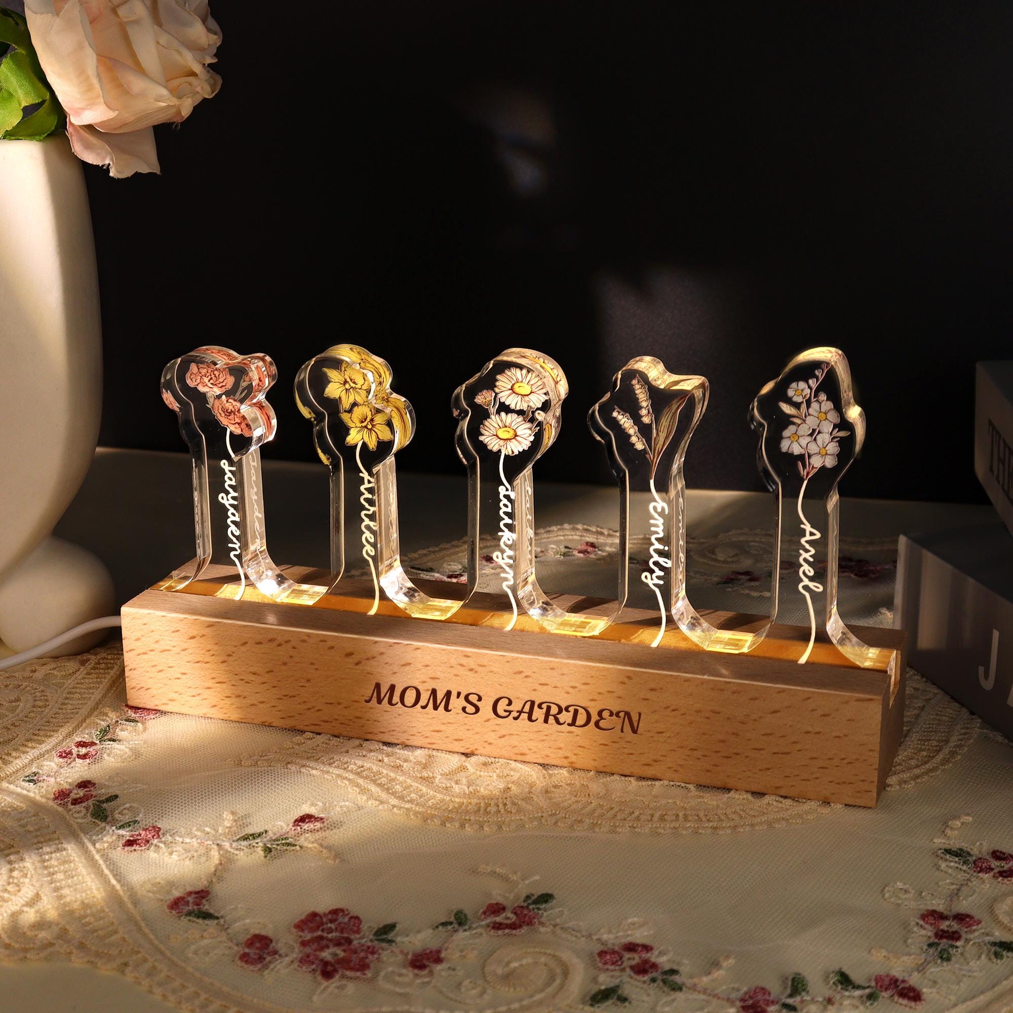 Custom Grandma's Garden LED Light,birth Month Flowers Night Light Gift for Nana,mom Gift From Daughter,gift for Mom,birthday Gifts for Her