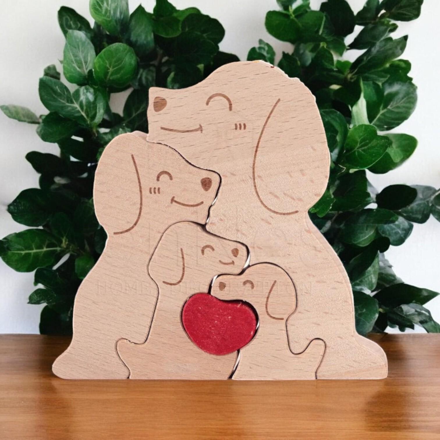 Personalised Wooden Dog Family Puzzle _ Custom Engraved Figurines _ Gift for Dog Lovers, Pet Keepsake, Family Ornament, Home Decor