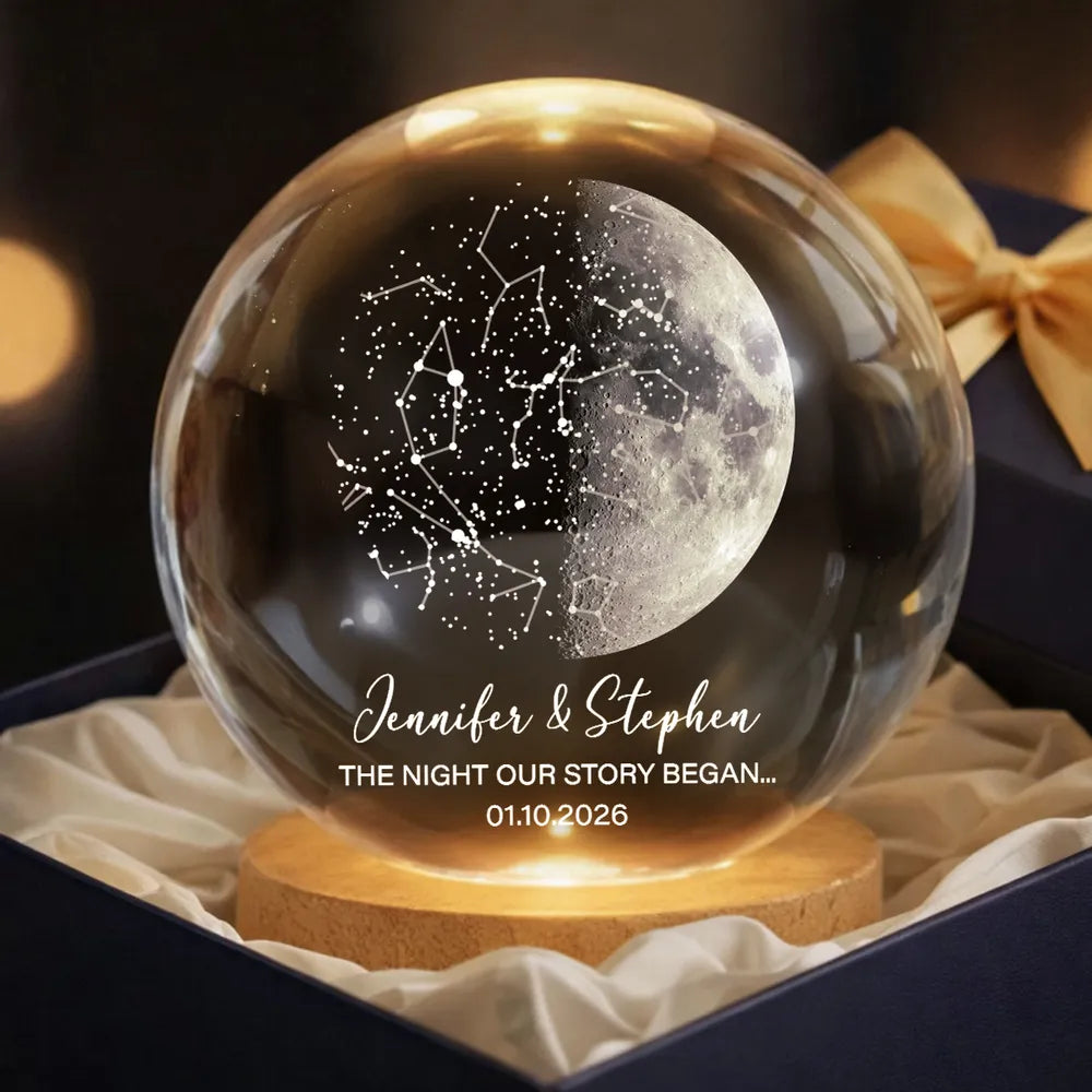 Custom Moon Phase & Star Map by Date - Personalized Crystal Ball Night
