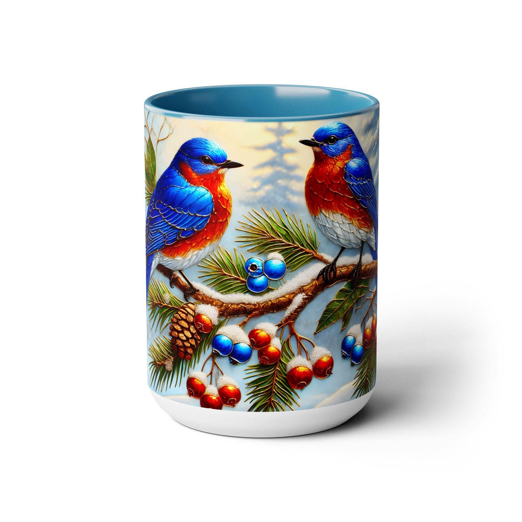 Eastern Blue Bird Mug, Stained Glass Style Eastern Blue Bird Mug, Bird Retro Style Mug, Bluebird Lover Gift 15oz