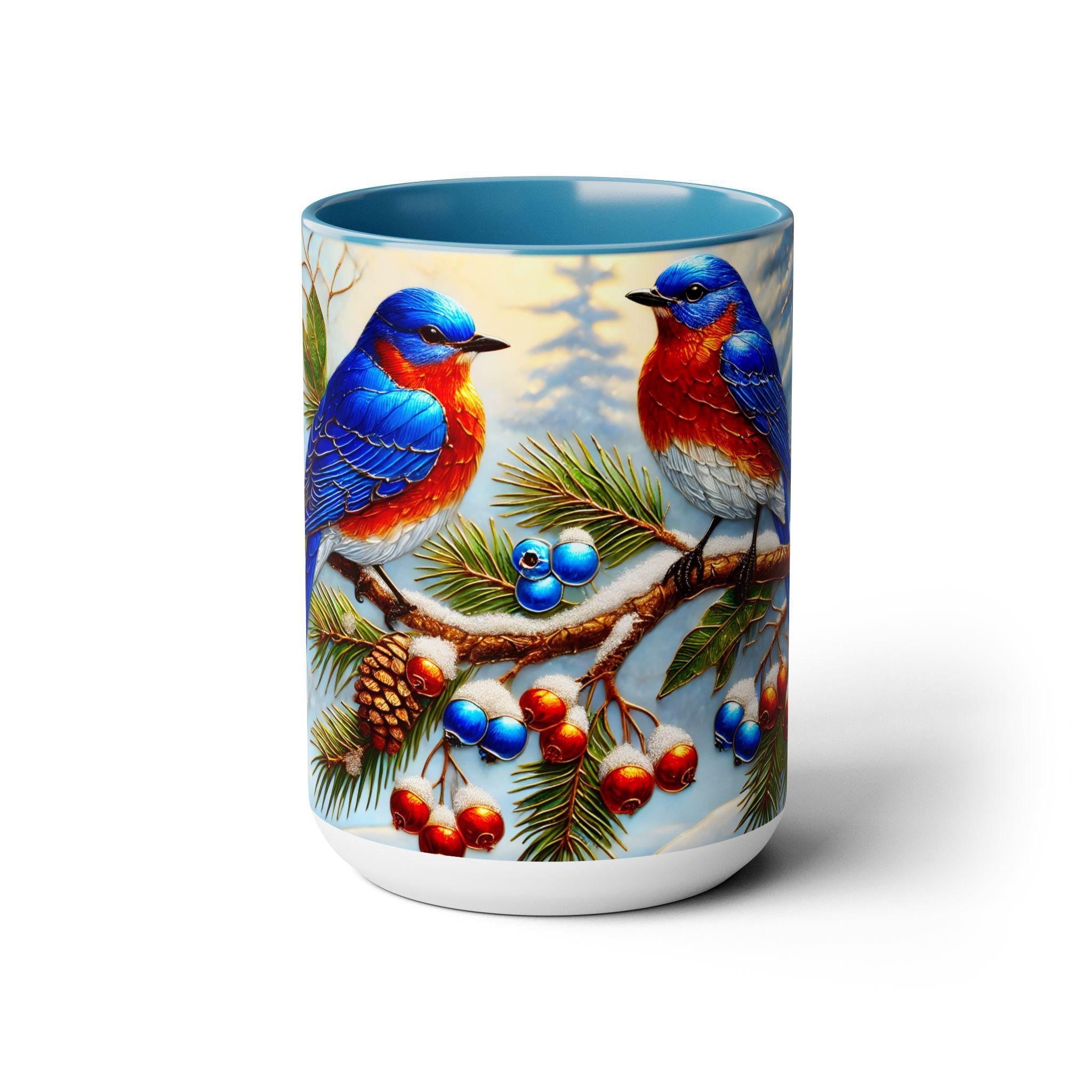Eastern Blue Bird Mug, Stained Glass Style Eastern Blue Bird Mug, Bird Retro Style Mug, Bluebird Lover Gift 15oz
