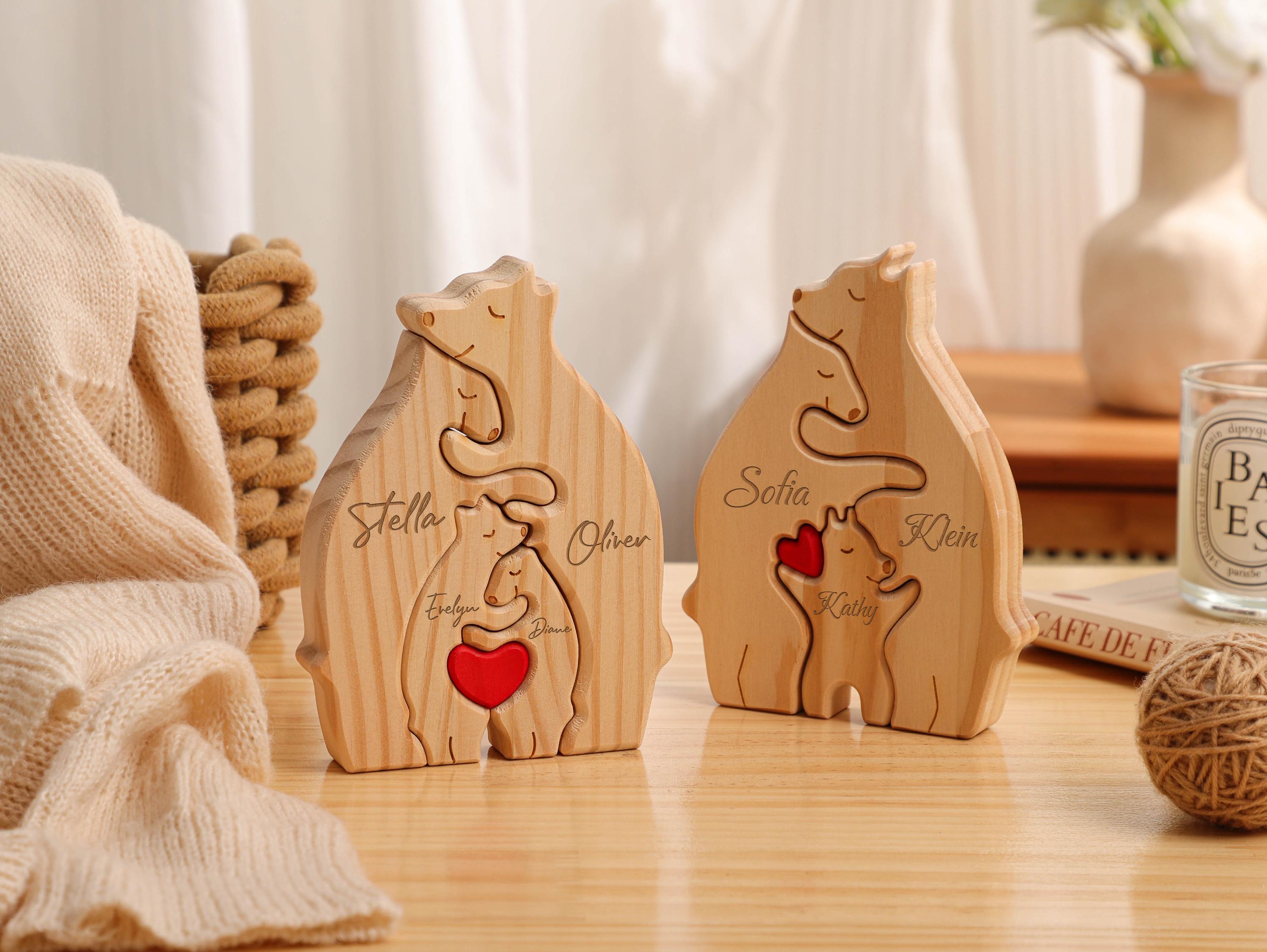 Personalized Wooden Bear Family Puzzle, Engraved Family Name Puzzle, Family Hug Puzzle, Home Decor, Family Gift, Gift for Dad, Gift for Mum