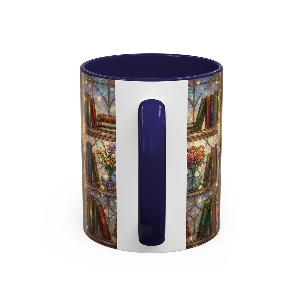 Stained Glass Books Mug, Book Lover Coffee Mug, Cozy Library Mug, Bookish Gift for Readers, Dark Academia Mug, Floral Bookshelf Cup, Cute Character Mug – Fun Design for Daily Use