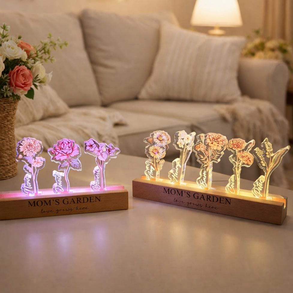 Personalized Grandma‘s Garden Birth Month Flowers Night Light, LED Night Light for Mom, Grandma Gift From Grandkids, Custom Light