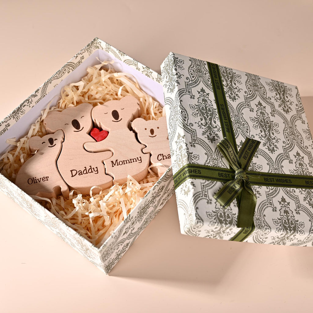 Custom Wooden Koala Family Puzzle, Koala Family Jigsaw Decor, Family Name, Anniversary Gift, Family Home Decor, Gift for Mom