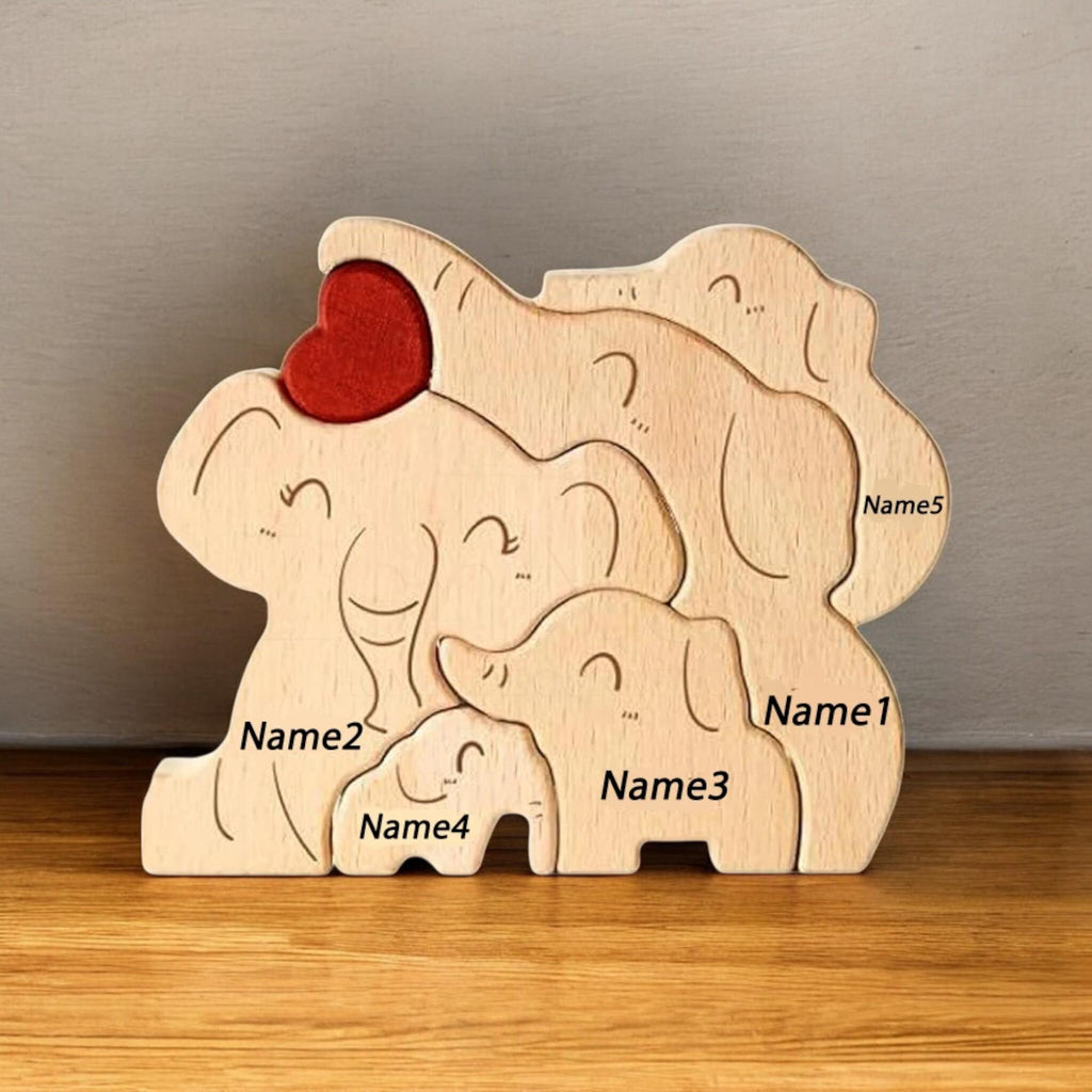 Personalised Wooden Elephant Family Ornament _ Custom Engraved Figurines _ Family Keepsake Gift for Mum, New Parents, Adoption or Baby Decor