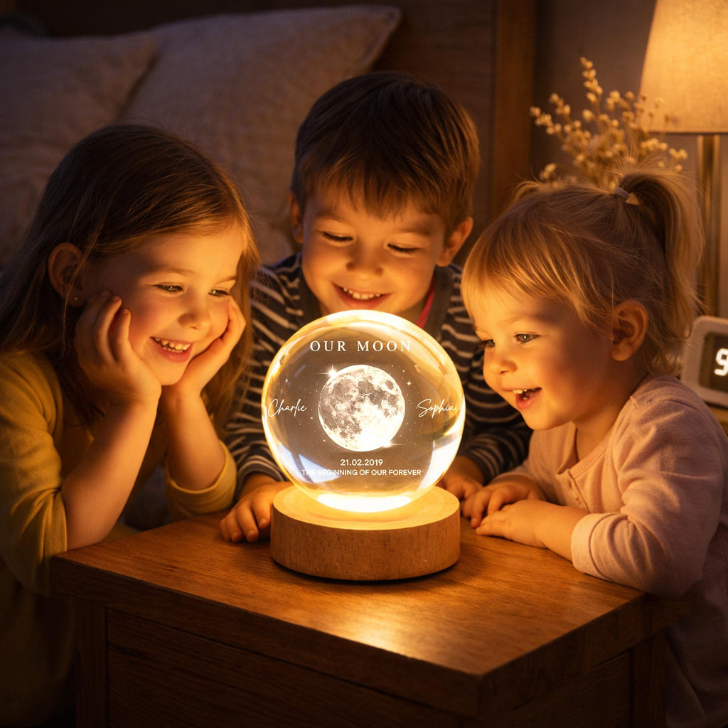 Our Moon Custom Moon Phase Crystal Ball Night Light, Personalized LED Glass Lamp, Valentine's Day Gift for Couple, Husband, Boyfriend, Wife