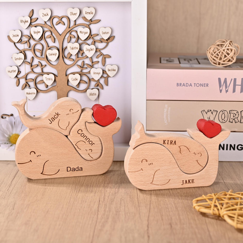 Wooden Whale Family Puzzle 2-5, We Are One Family Keepsake, Christmas Gift for Mum, Whale Puzzle Decor, Couple Anniversary Present