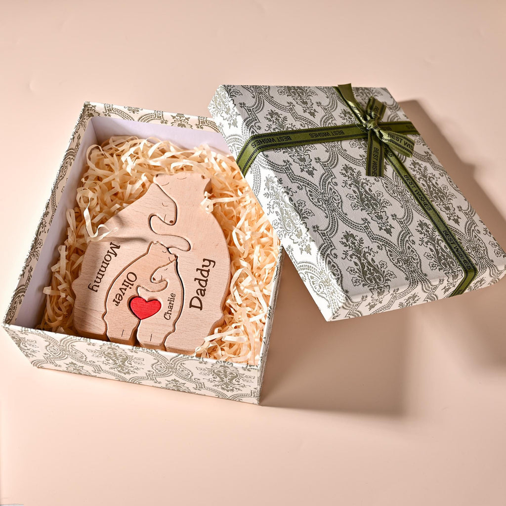 Personalized Wooden Bear Family Puzzle, Custom Name Gift for Mom, Dad & Kids, Family Keepsake Decor, Wooden Christmas Gift, Anniversary Gift