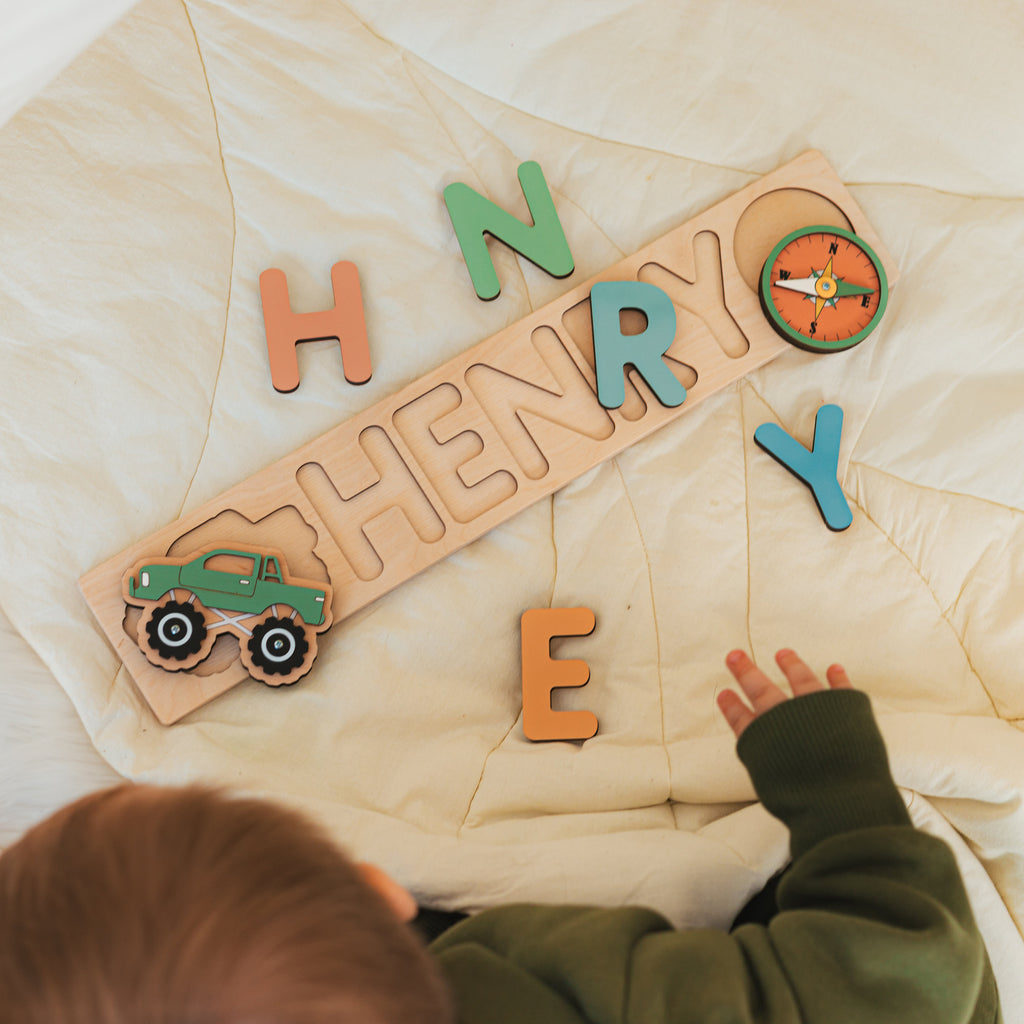 Personalized Name Puzzle With Pegs – Montessori Wooden Toy for Toddlers – Custom Baby Gift – First Birthday Present – Nursery Decor