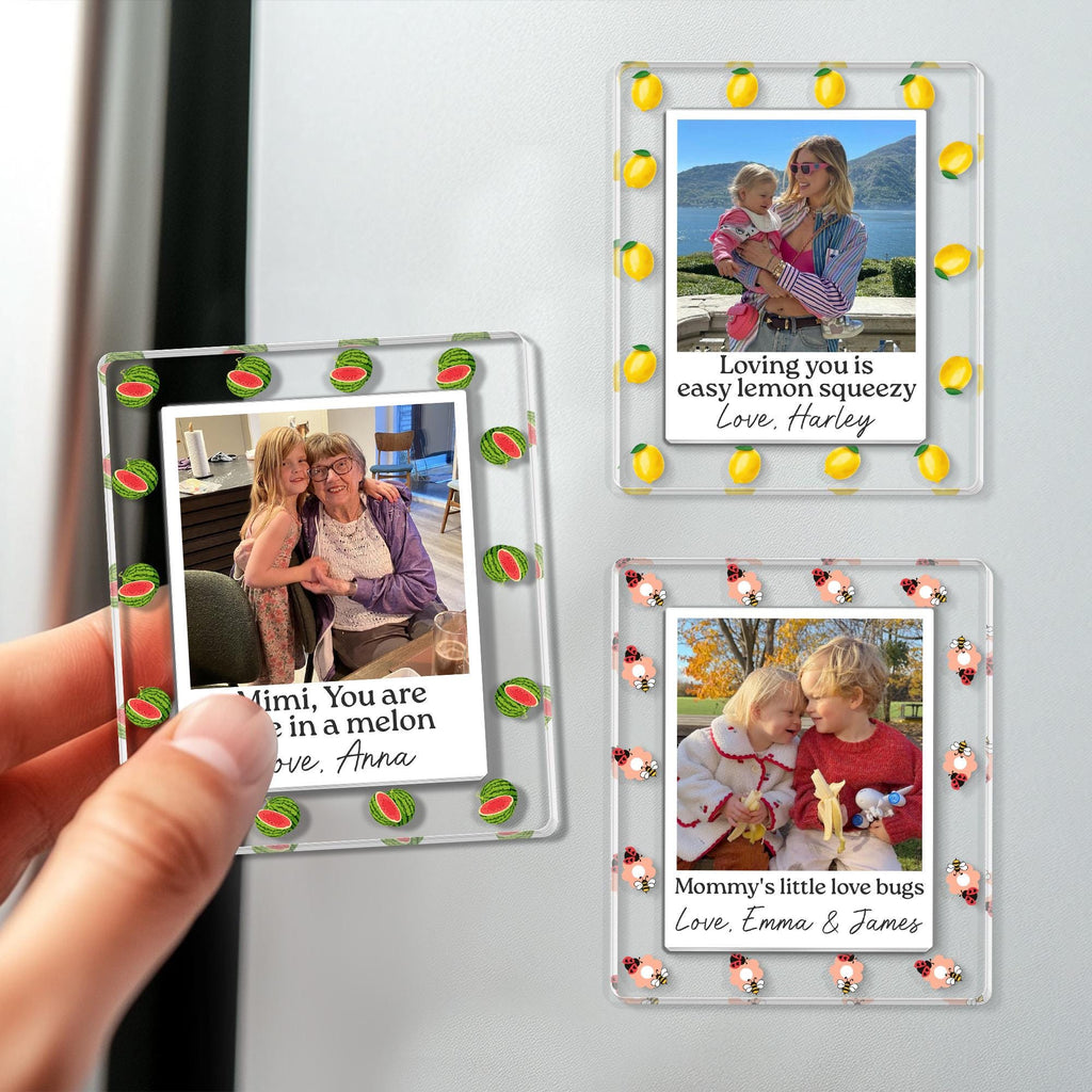 Personalized Mother's Day Photo Magnet_ Custom Kids Photo Magnet, Strawberry Magnet, Gift for Grandma, Mothers Day Gift for Mom, Nana, Mimi