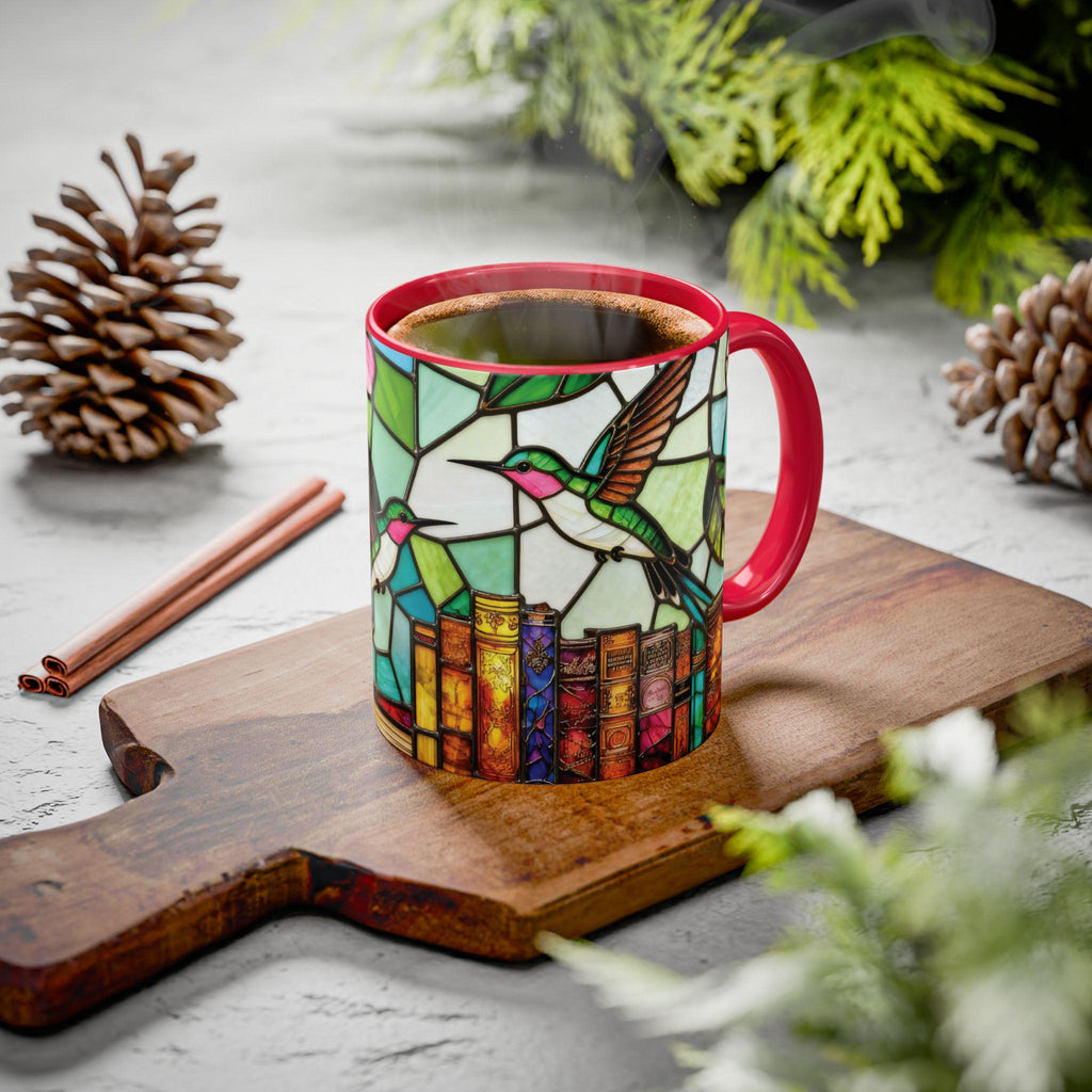 Floral Hummingbird Mug,stained Glass Books Mug Floral Cottagecorestained-glass Style Floral Bookshelf Mug Ceramic Coffee Cup Aesthetic Mug