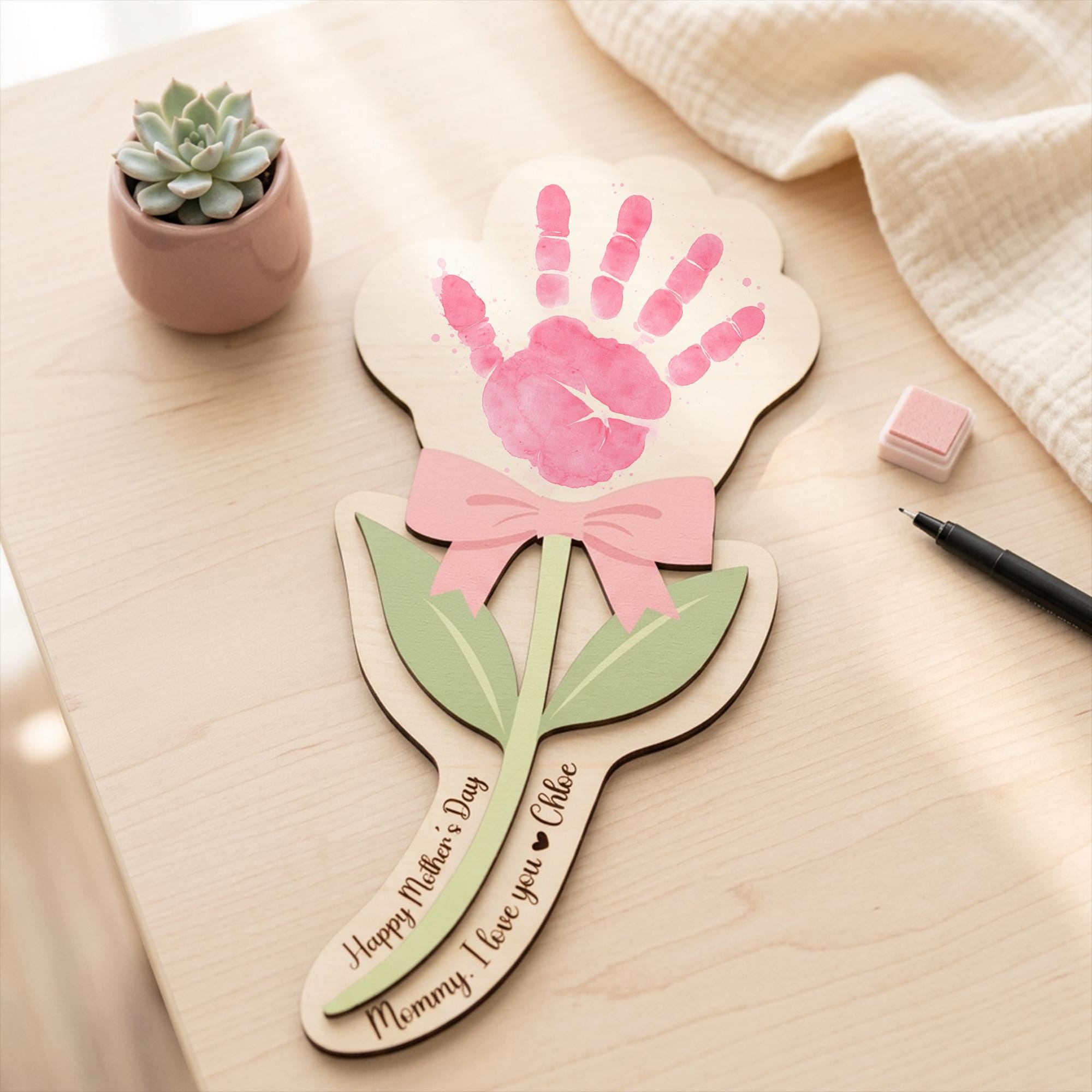 Personalized Mother’s Day Handprint Flower – Kids Handprint Gift for Mom, DIY Mother's Day Keepsake,mother's Day Sign, Mother's Day Gift