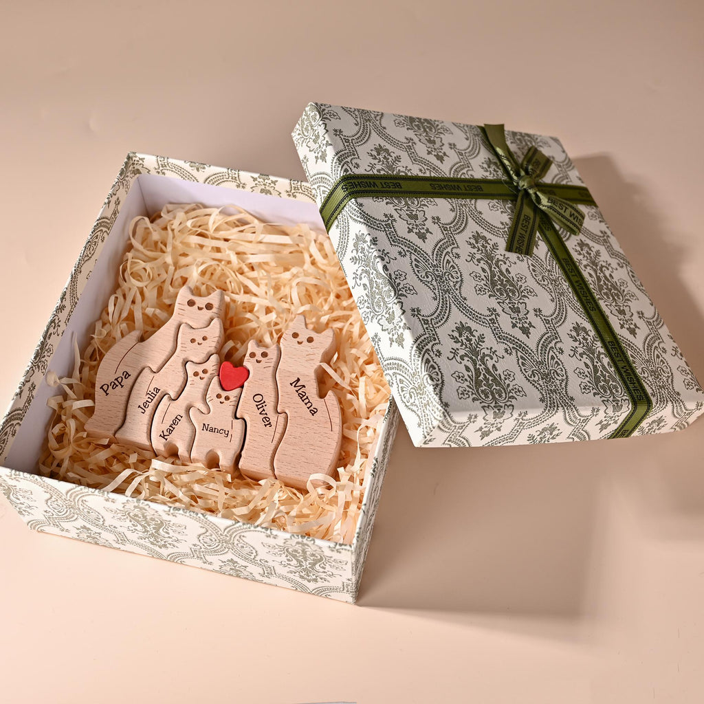 Personalized Wooden Cat Family Name Puzzle, Custom Wooden Cat Blocks, Unique Home Decor Gift, Christmas Gifts, Family Keepsake