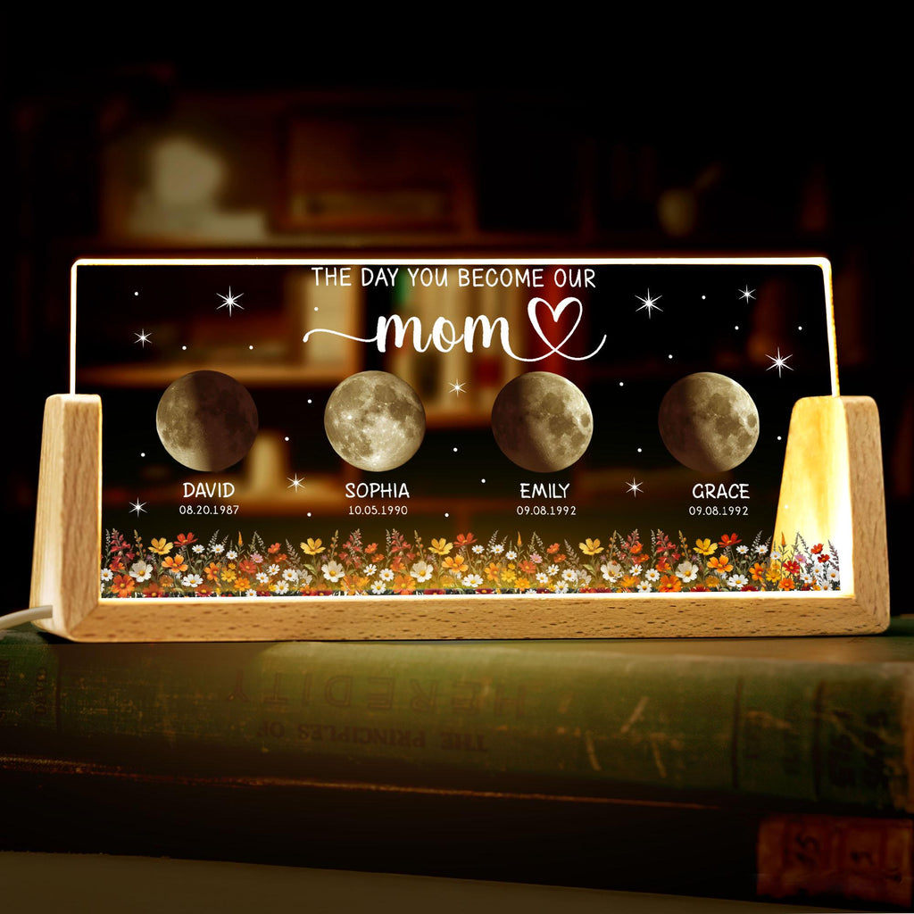 Custom Moon Crystal Nightlight, Personalized Moon Phase Crystal Lamp, the Days You Became Our Mom Dad Anniversary Gift, Mother's Day Gift