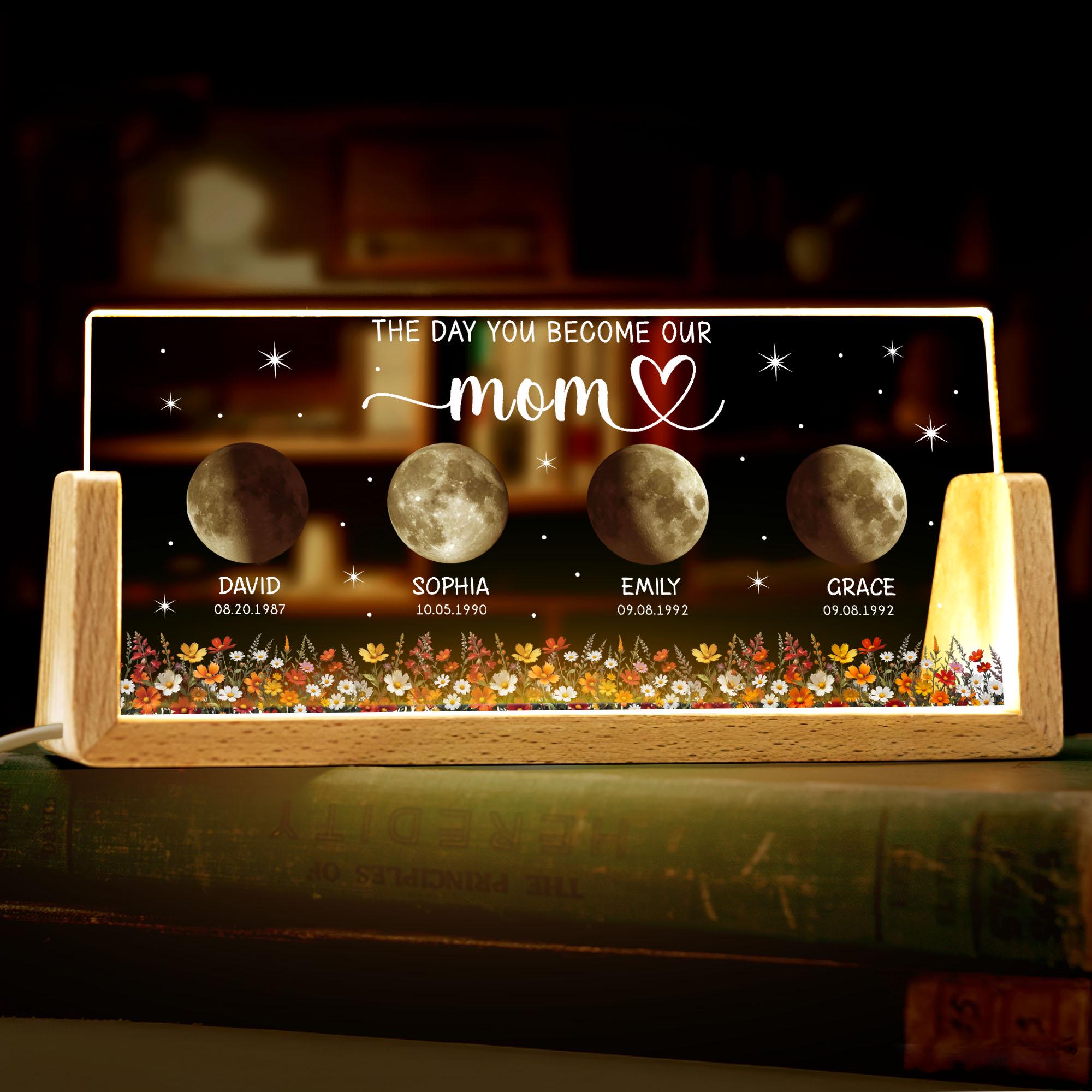 Custom Moon Crystal Nightlight, Personalized Moon Phase Crystal Lamp, the Days You Became Our Mom Dad Anniversary Gift, Mother's Day Gift