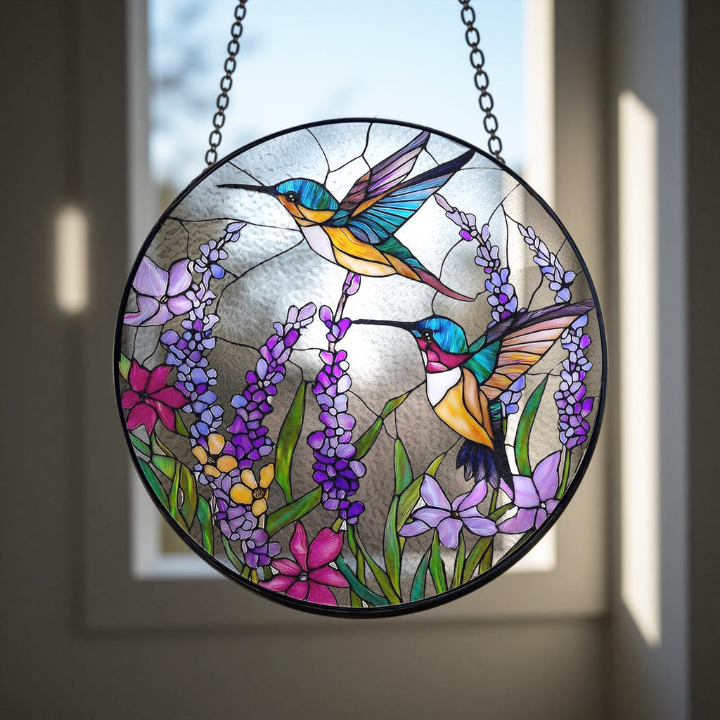 Hummingbird Stained Glass Suncatcher, Light-catching Window Hanging, Bird Glass Art, Gift for Mom or Grandma, Sympathy Memory Gift
