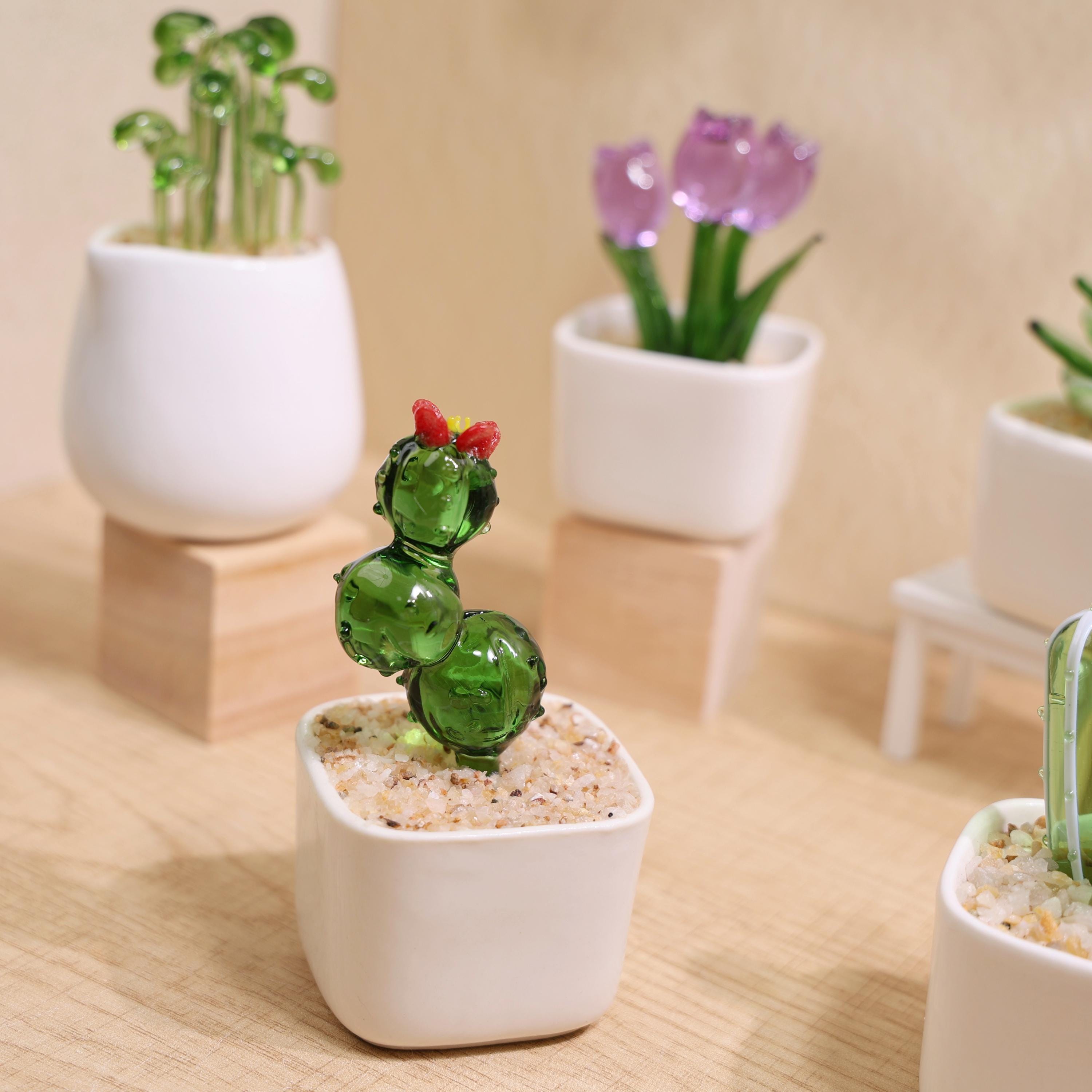Handmade Glass Cactus and Succulents,glass Potted Plants,glass Lotus Leaf,stained Glass Plants,housewarming Gift,gift for Teacher,home Decor