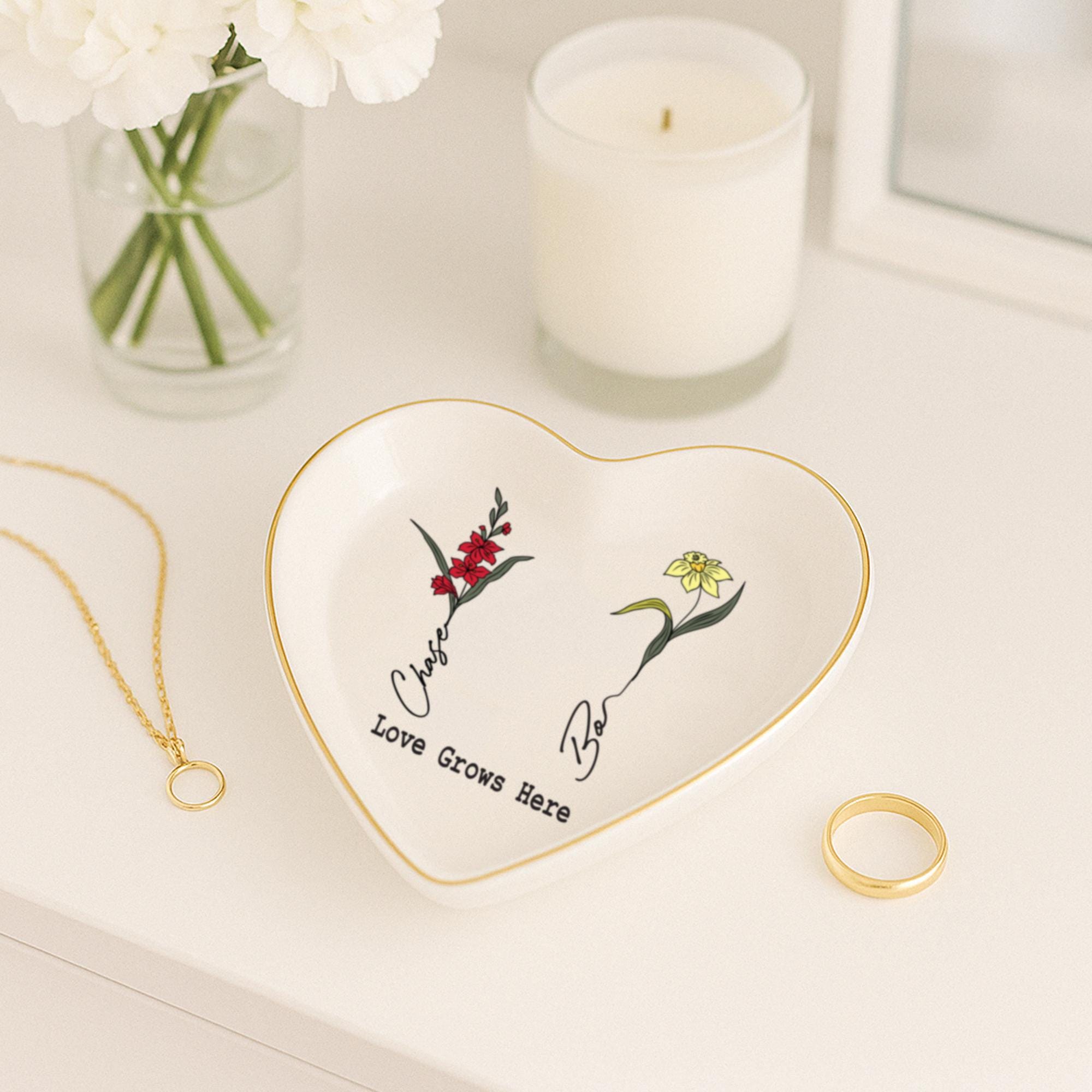 Personalized Birth Flower Ceramic Jewelry Dish_ Custom Trinket Gift - Etsy,ring Holder Dish,wedding Bridesmaid Gift