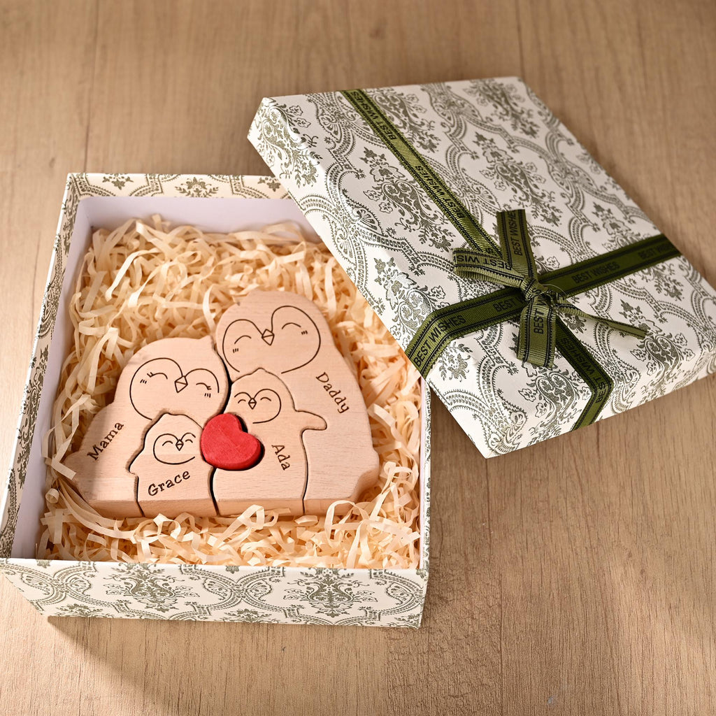 Penguin Family Jigsaw Decor, Wooden Penguin Family Puzzle, Pregnancy Statue, Birthday Anniversary Gift for Mums, Christmas Gift for 4
