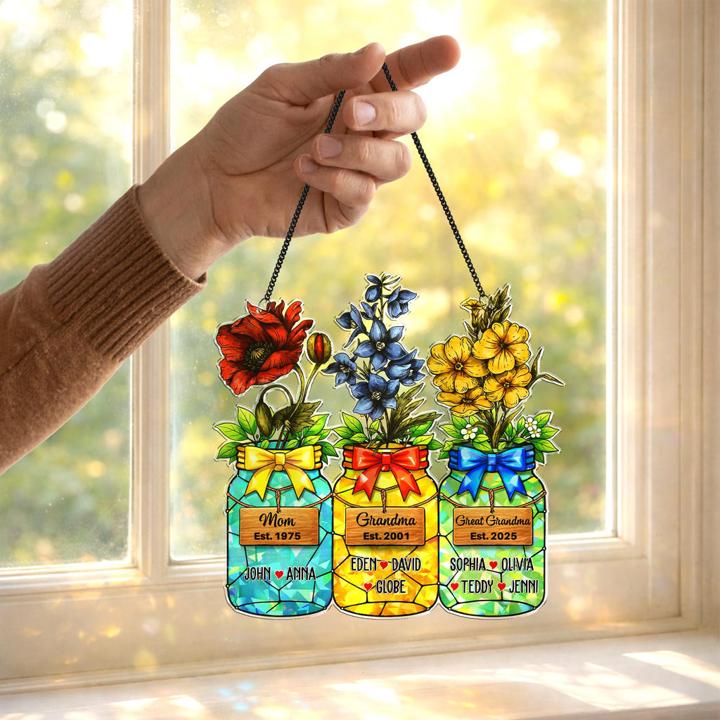 Personalized Grandma Flower Suncatcher, Birth Flower, Mother's Day, Gifts for Grandma, Grandma Gift, Grandma's Garden, Floral Suncatcher