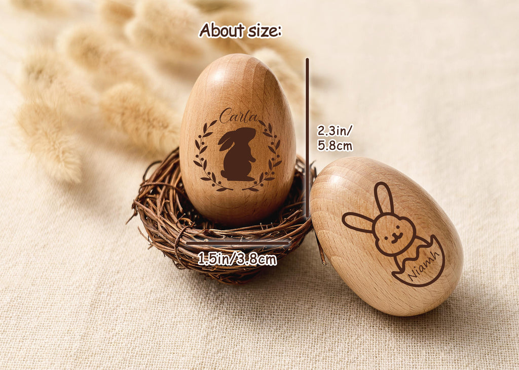 Engraved Name Easter Easter Egg Shakers, Personalized Wooden Egg Rattle, Kids Musical Instrument, Easter Egg Hunt Gifts, Baby First Easter