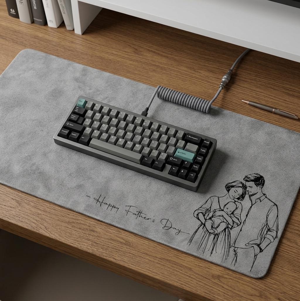 Personalized Dad Desk Mat, Custom Photo Sketch Line Art, Father's Day Gift for Husband, Daddy & Kid Picture, Desk Pad Mouse Mat