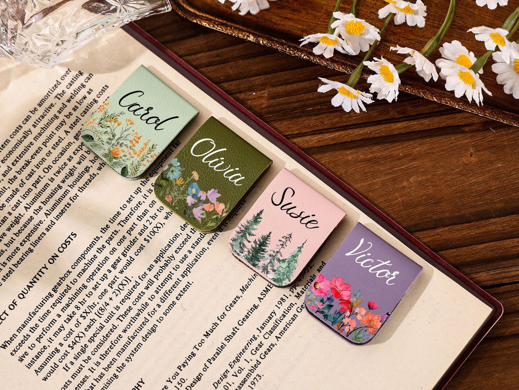 Personalized Leather Bookmark_ Birthday Flower Magnetic Book Mark, Leather Bookmark, Library Bookmark, Bookmark for Women