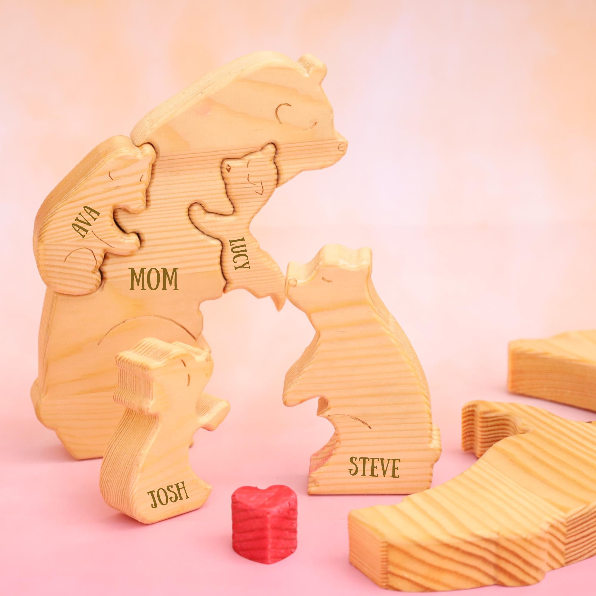 Personalized Wooden Bear Family Puzzle, Family Keepsake Gift, up to 8 Person Animal Figurines, Custom Wooden Animal Puzzle, Christmas Gift